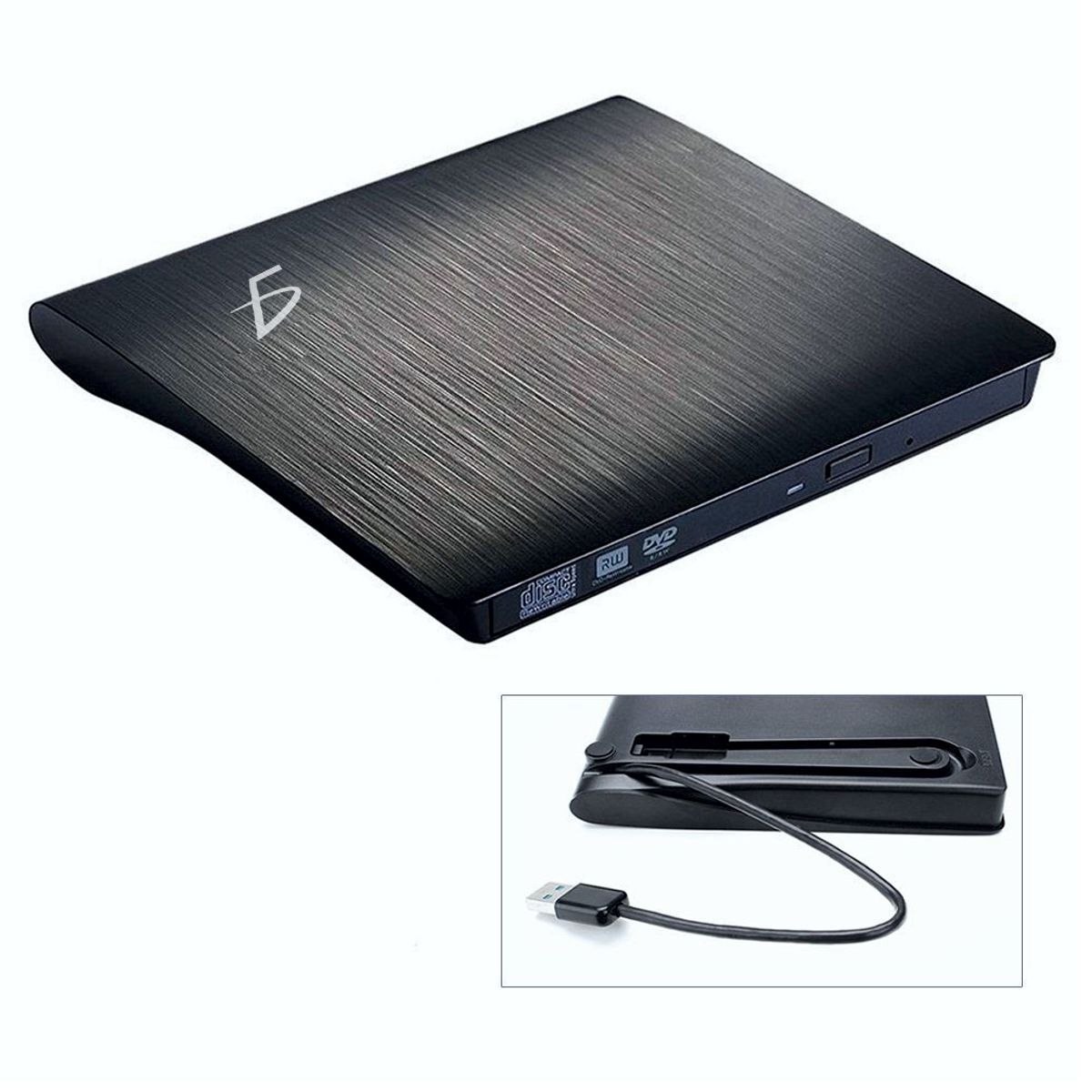 Lector Y Grabador de DVD y CD Externo  USB 3.0 Slim Negro.