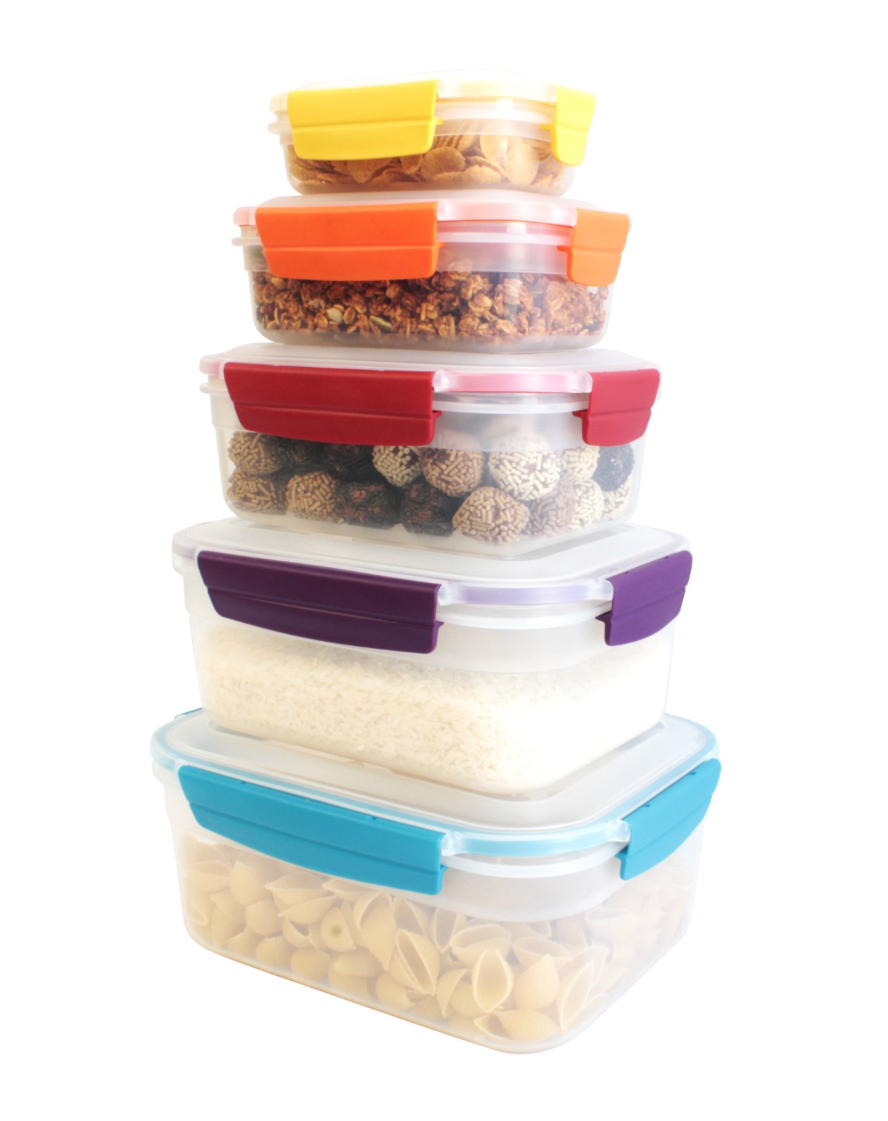 Juego de 5 recipientes herméticos, MDFitness, Recipientes herméticos para almacenar, Contenedores para alimentos, Tupers hermeticos plastico, Juego de recipientes herméticos, Toppers de plastico