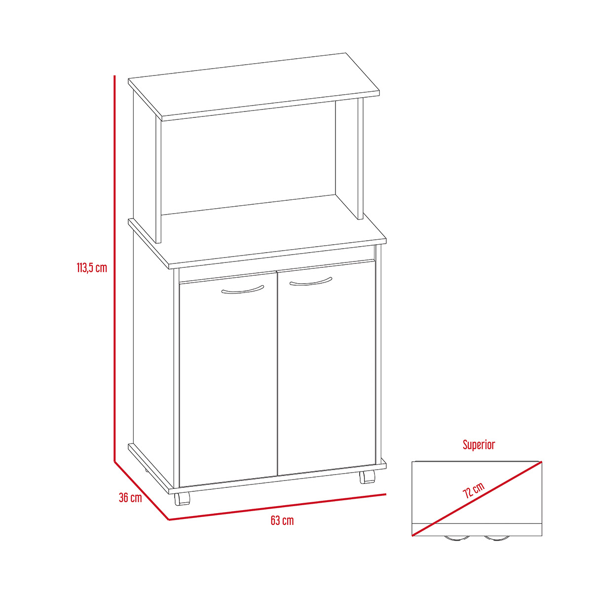 MODULO ARMABLE PARA COCINA CON TRES ESTANTES DOS PUERTAS Y ESPACIO PARA HORNO DE MICROONDAS MODELO ITALIA COLOR CAFE 