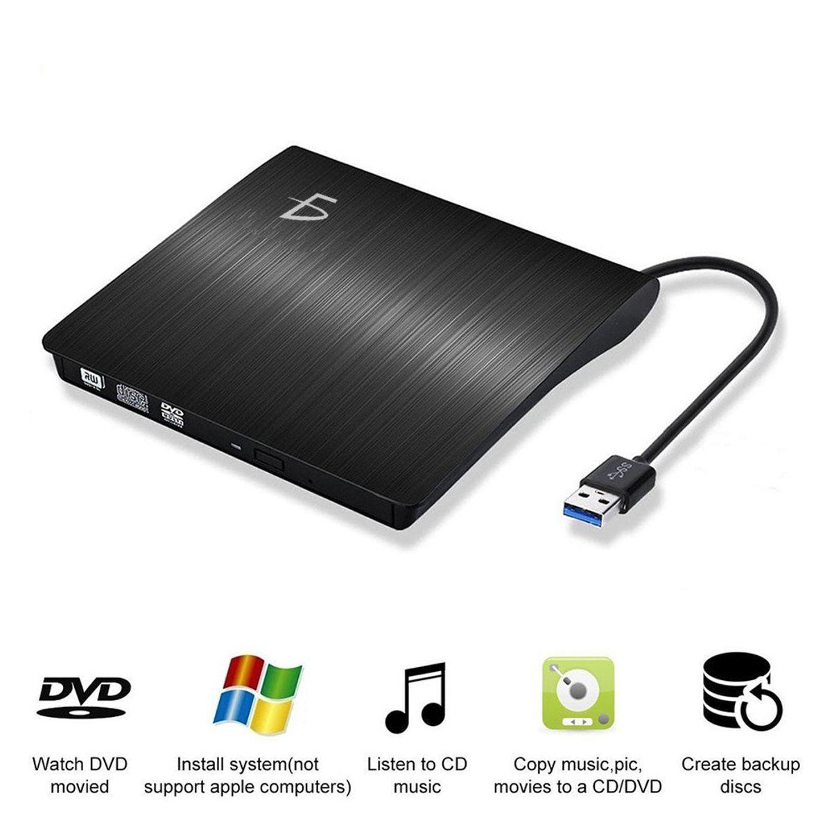 Lector Y Grabador de DVD y CD Externo  USB 3.0 Slim Negro.
