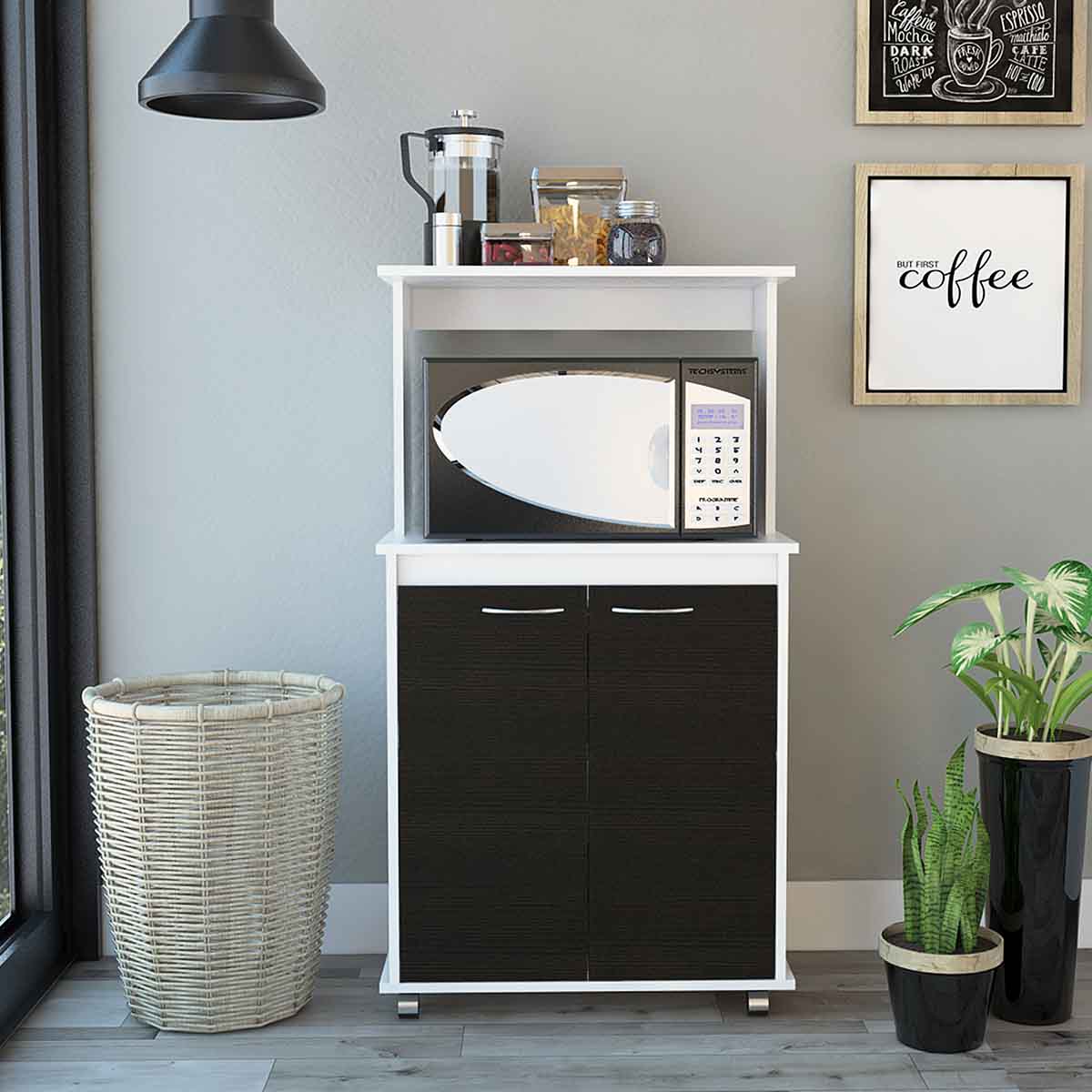 MODULO ARMABLE PARA COCINA CON TRES ESTANTES DOS PUERTAS Y ESPACIO PARA HORNO DE MICROONDAS MODELO ITALIA COLOR CAFE 