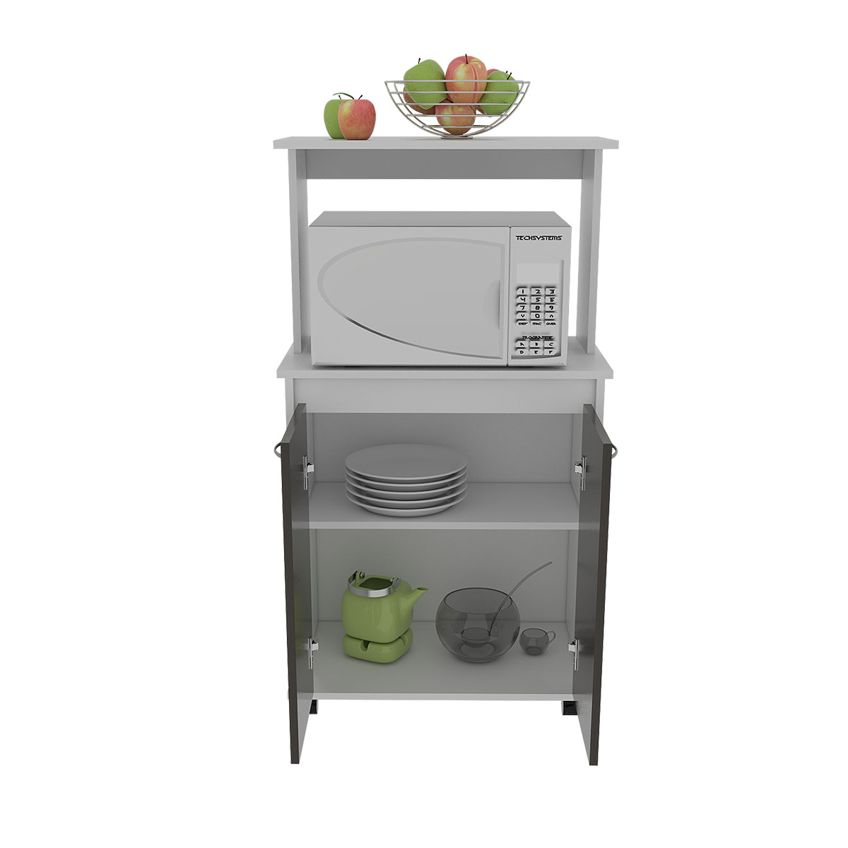 MODULO ARMABLE PARA COCINA CON TRES ESTANTES DOS PUERTAS Y ESPACIO PARA HORNO DE MICROONDAS MODELO ITALIA COLOR CAFE 