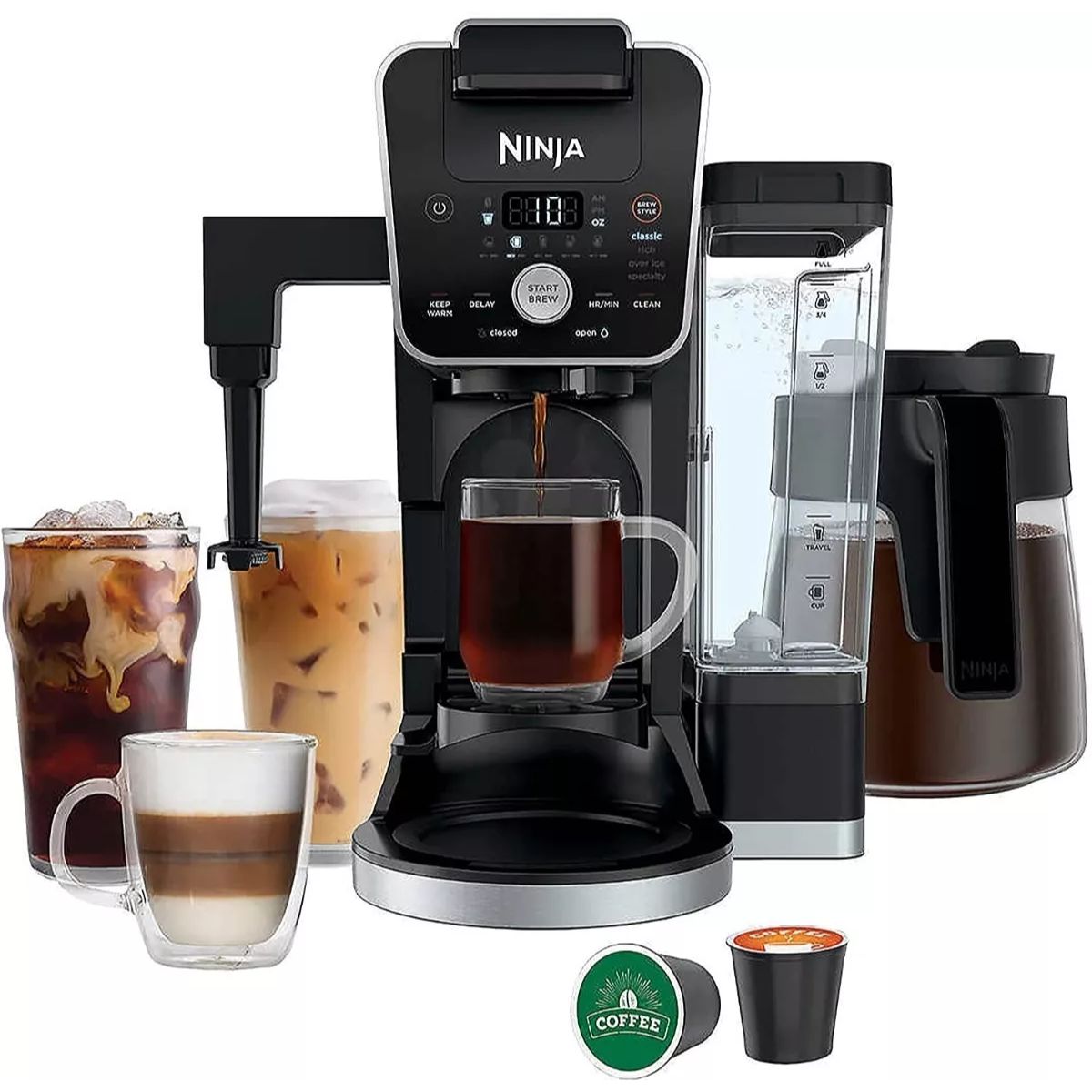 Cafetera DualBrew System Ninja Cápsulas y Molidos 14 Tazas CFP451 con espumador 
