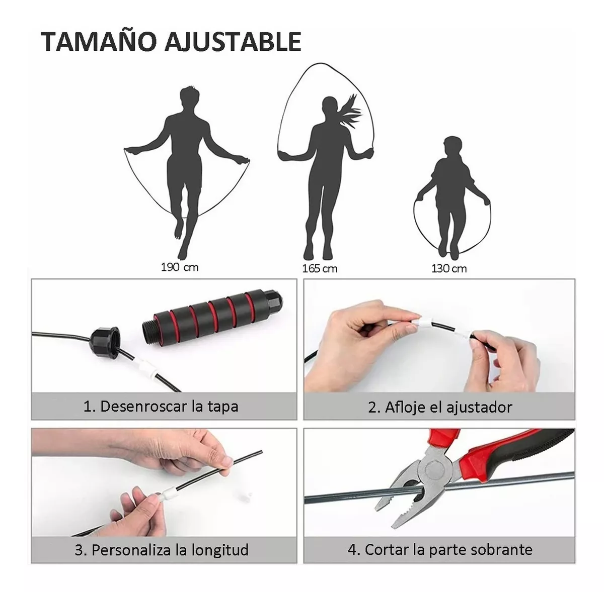 Cuerda Para Saltar Ajustable Ejercicio De 300 Cm Ajustable Mango Antideslizante Color Rojo