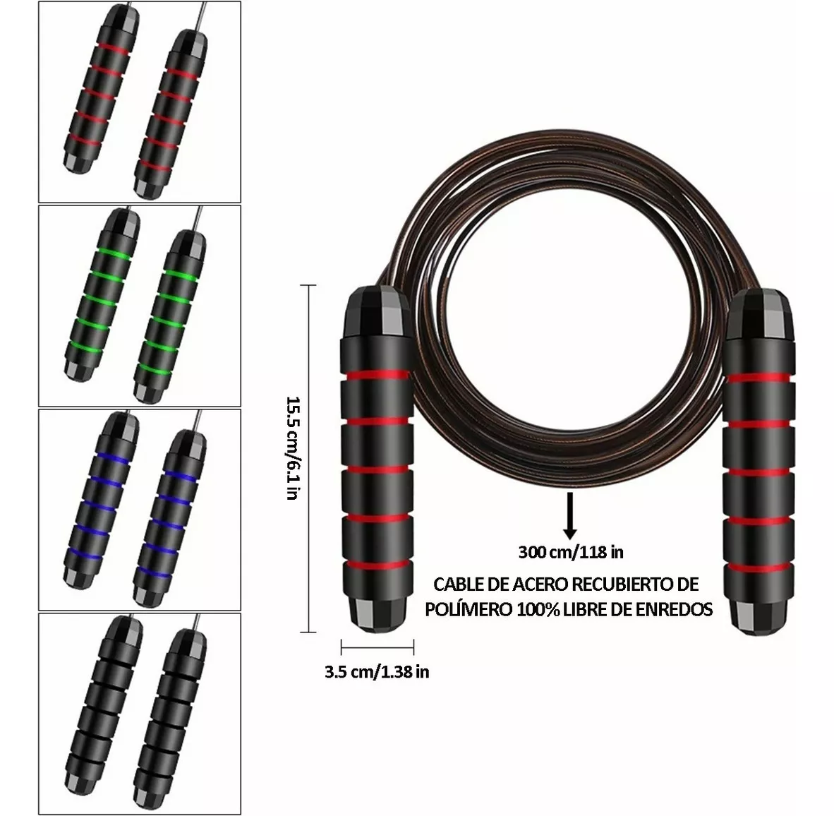 Cuerda Para Saltar Ajustable Ejercicio De 300 Cm Ajustable Mango Antideslizante Color Rojo