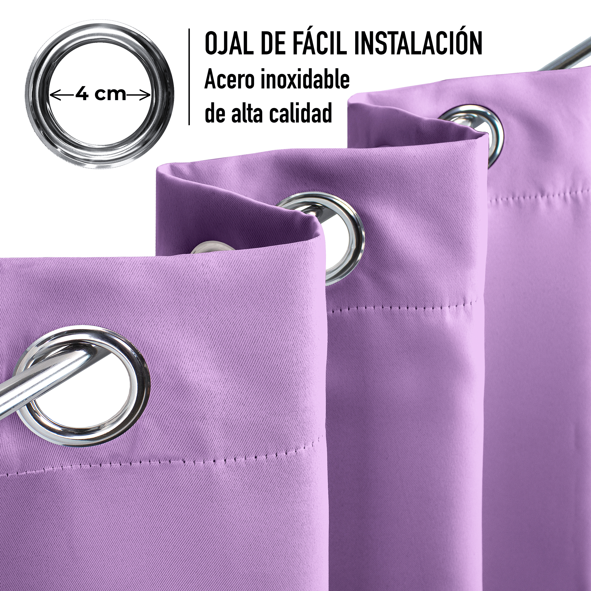 Cortinas Blackout Lila Térmico Largas Lisa Opaca 95% Bloqueo Luz .