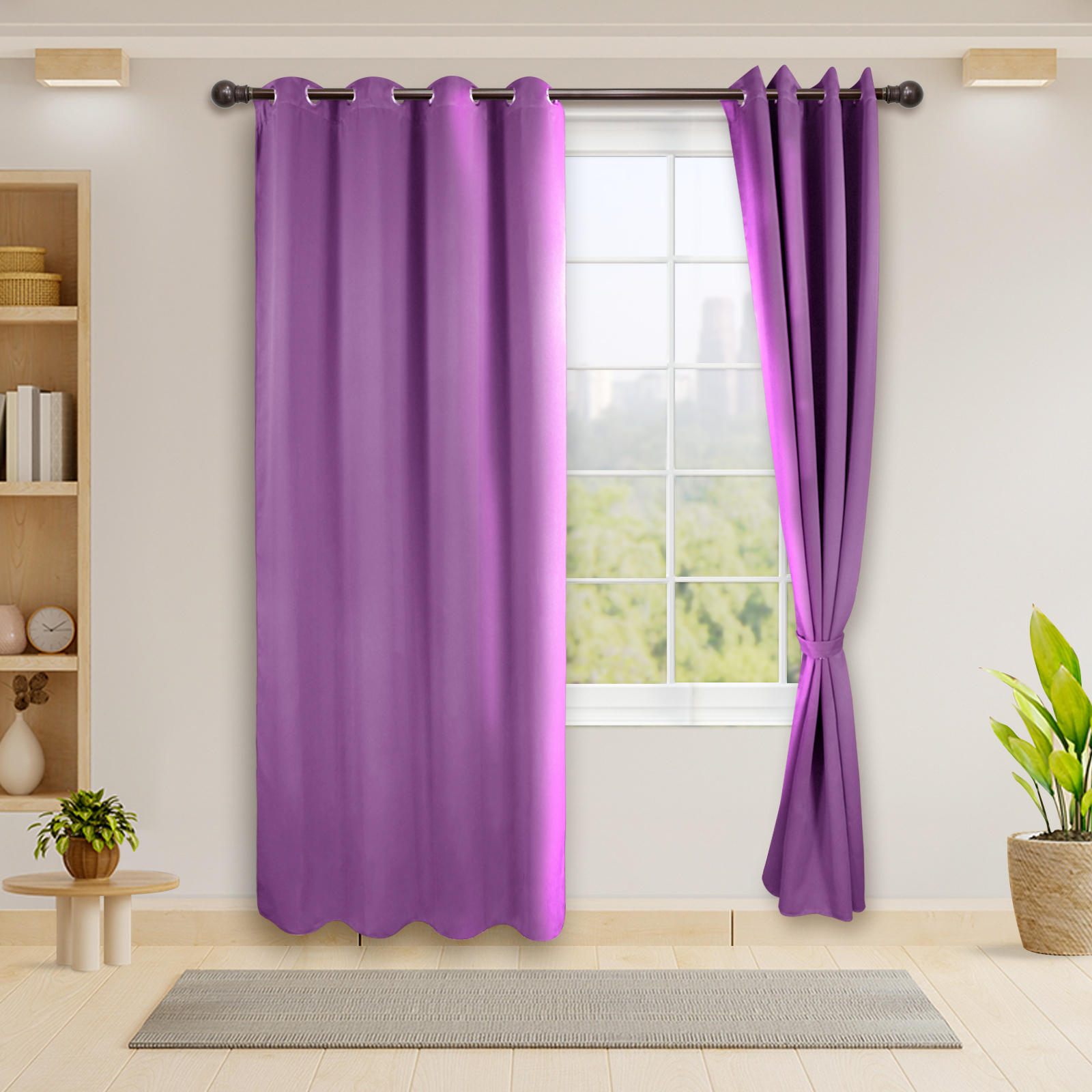 Cortinas Blackout Lila Térmico Largas Lisa Opaca 95% Bloqueo Luz .