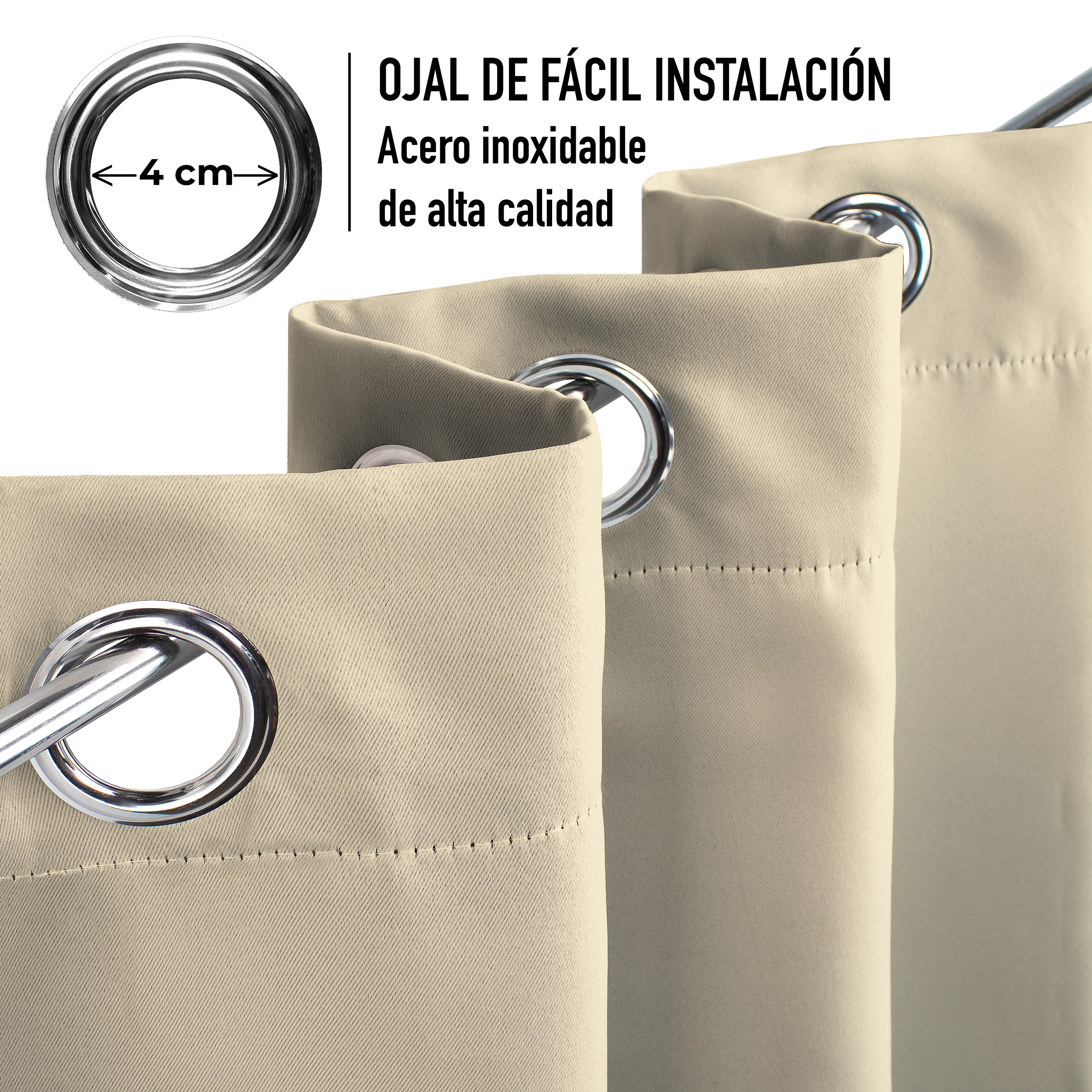Cortinas Blackout Beige Térmico Largas Lisa Opaca 95% Bloqueo Luz .