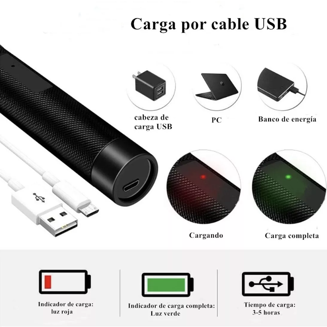 Puntero Láser Verde Proyector Carga Usb Recargable 5000mw