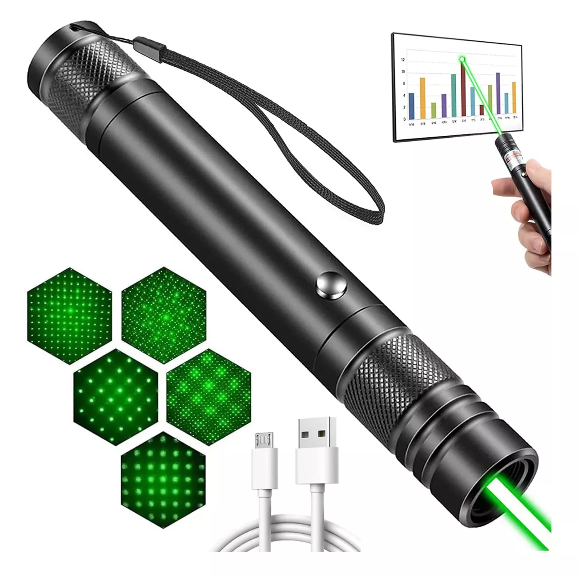 Puntero Láser Verde Proyector Carga Usb Recargable 5000mw