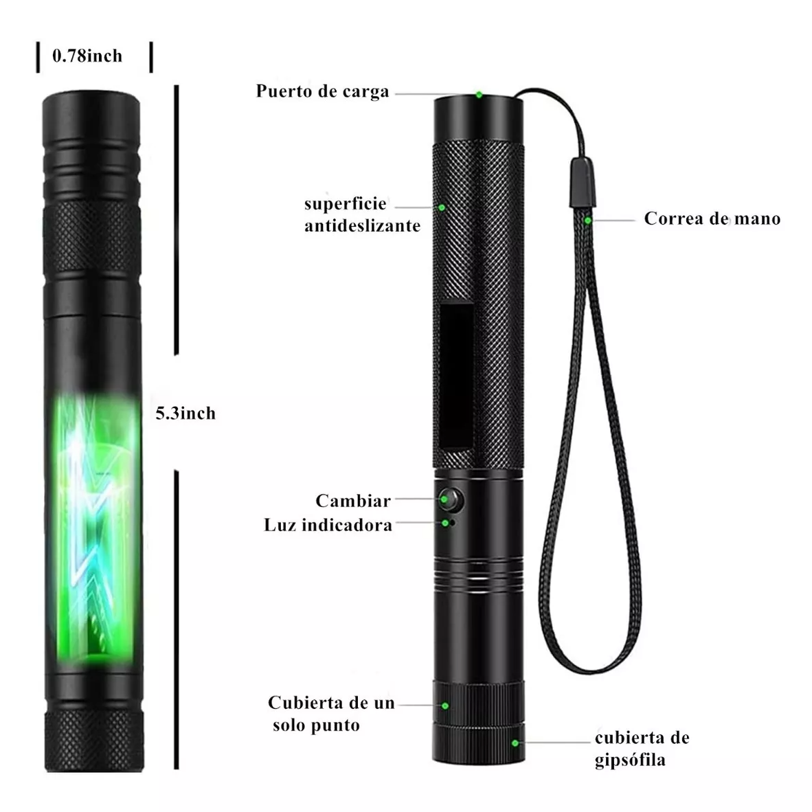 Puntero Láser Verde Proyector Carga Usb Recargable 5000mw
