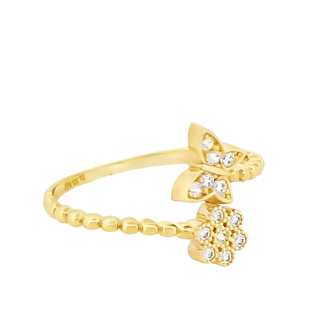 Anillo Flor Con Mariposa Oro 10 k + Obsequio.