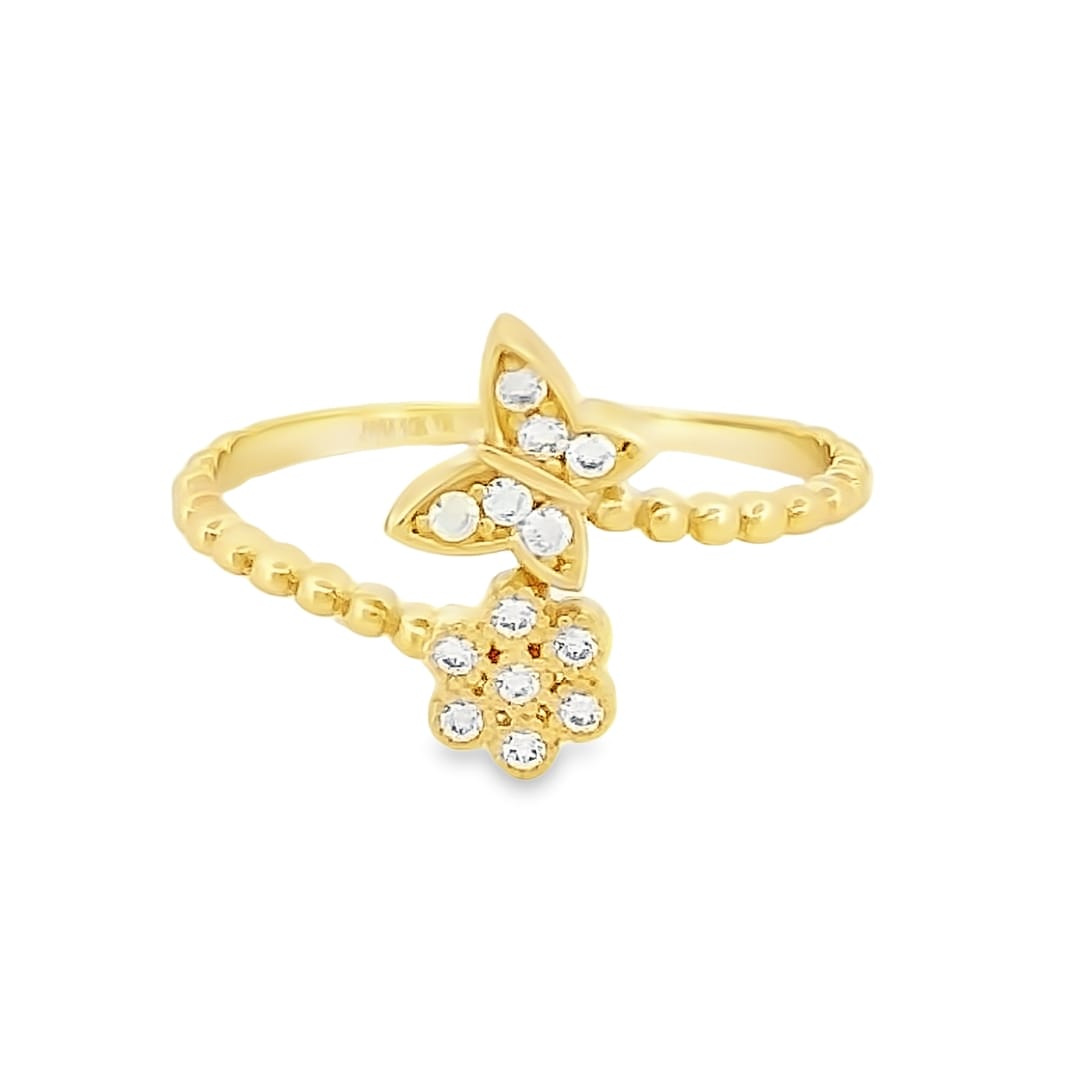 Anillo Flor Con Mariposa Oro 10 k + Obsequio.