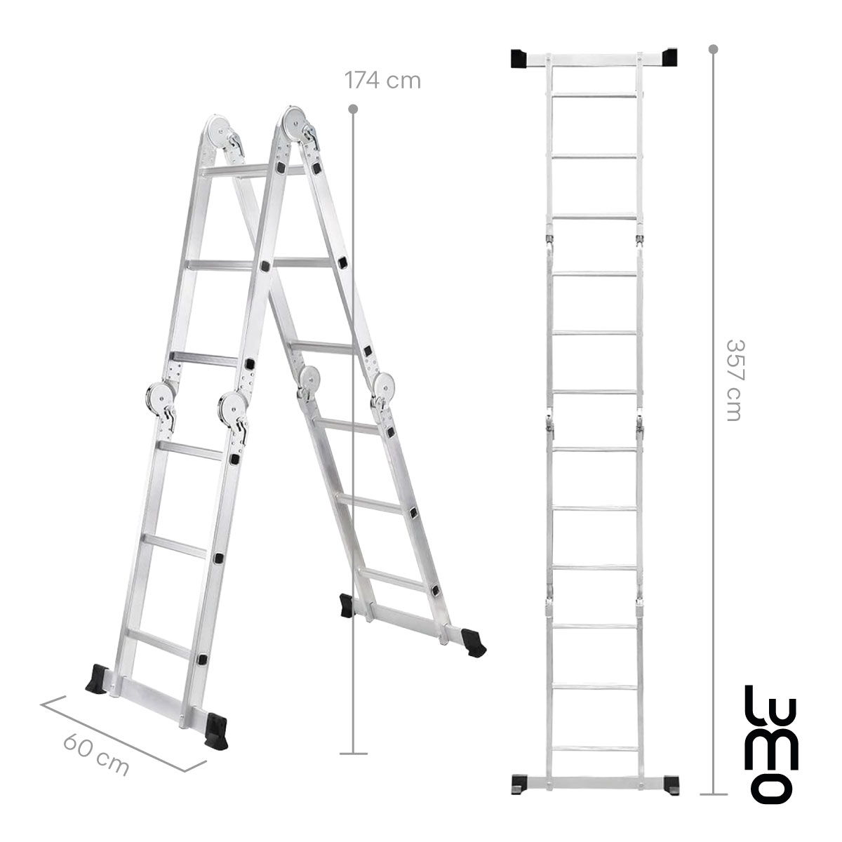 Escalera Multiposiciones 8 en 1 Aluminio 150Kg 12 Peldaños