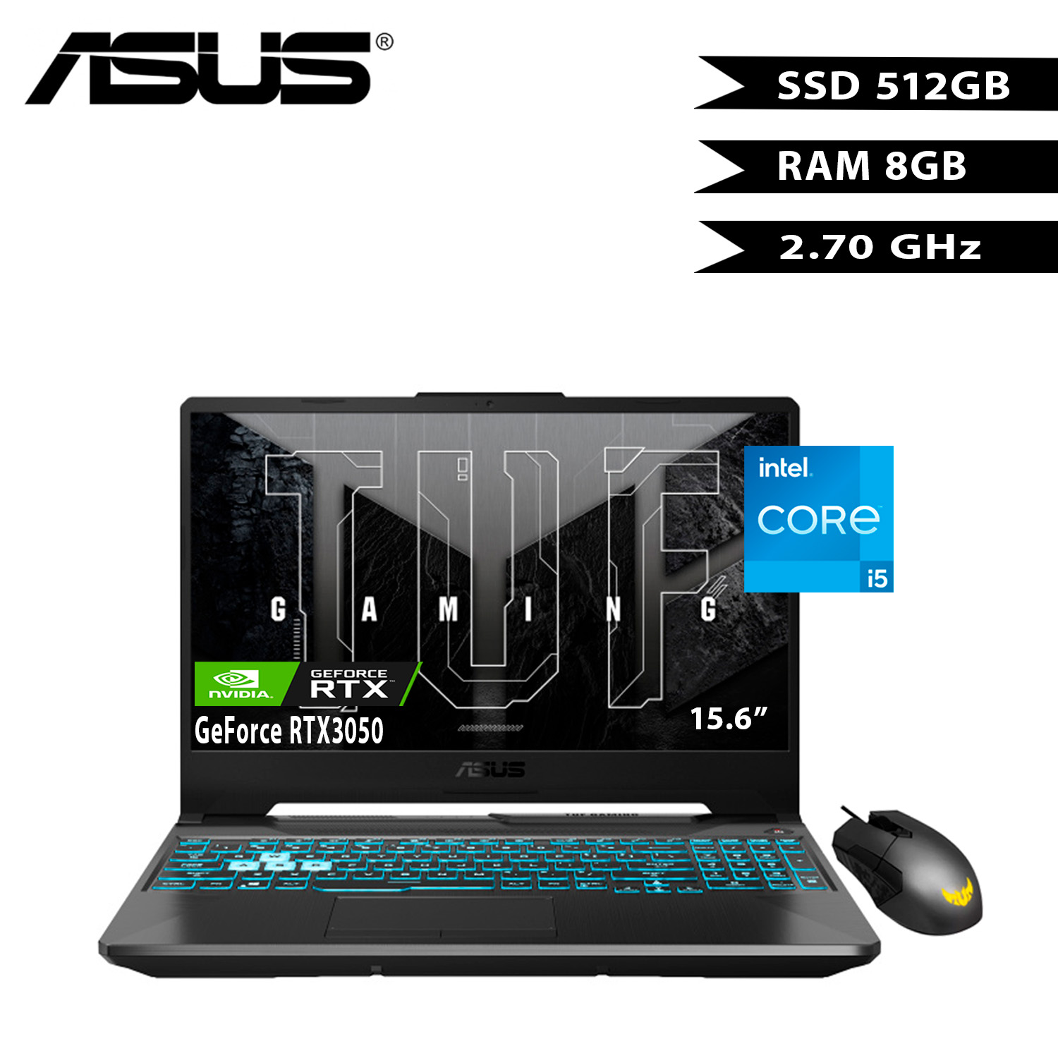 Laptop Asus Tuf Gaming FX506HC 15.6 Core i5 8GB 512GB RTX3050 W11H Español Negro.