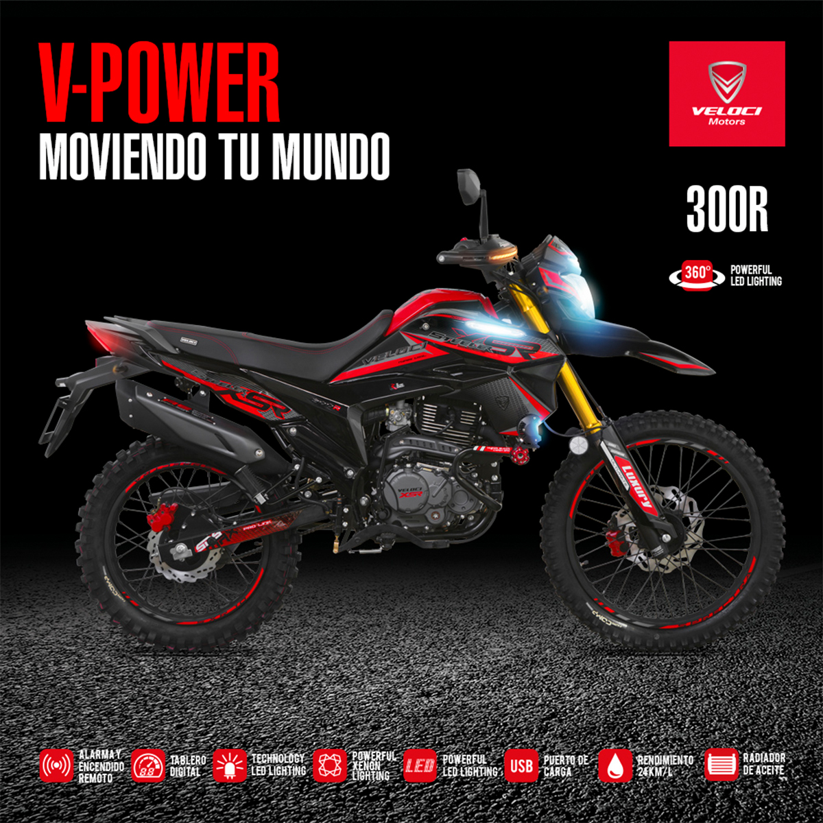 Moto Veloci Steeler Pro XR2 300cc Rojo 2023