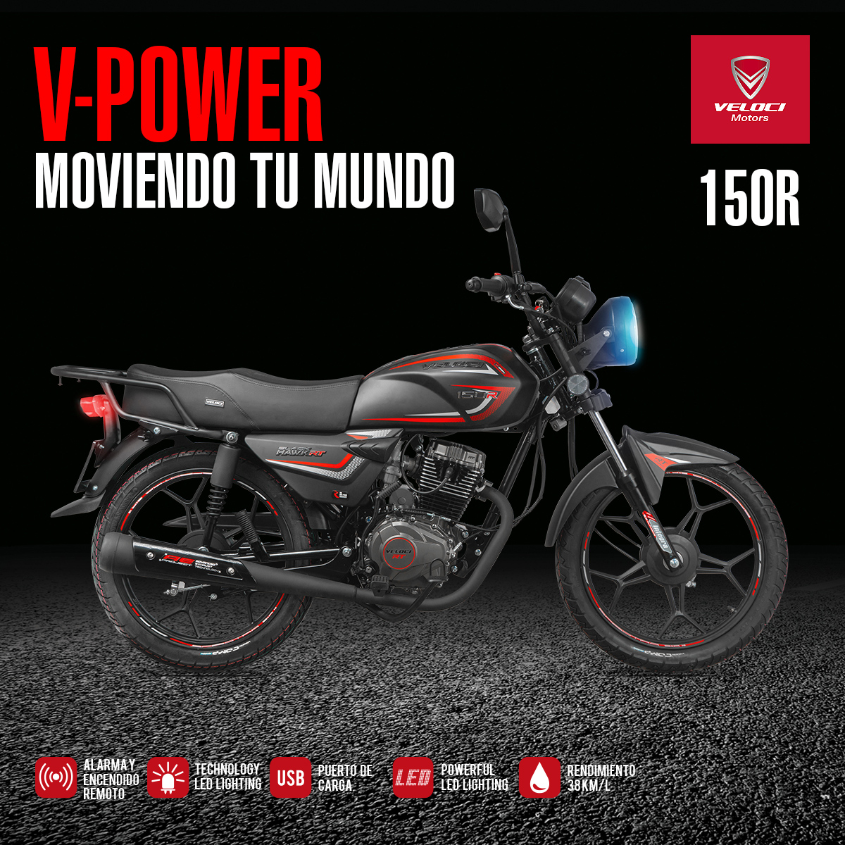 Motocicleta Veloci Black Hawk Rt 150 Cc Negro 2023