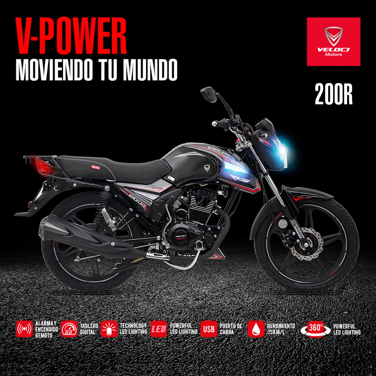Moto Veloci Caiman Black Edition Rvs 200cc Negro 2023.