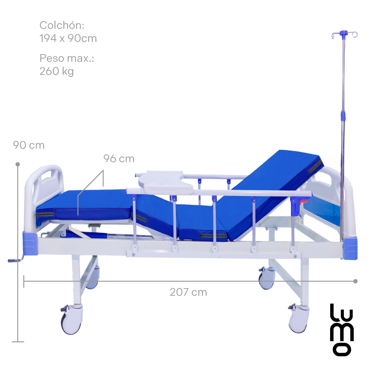 Cama Hospitalaria Porta Suero/bandeja Comida Colchon Espuma.