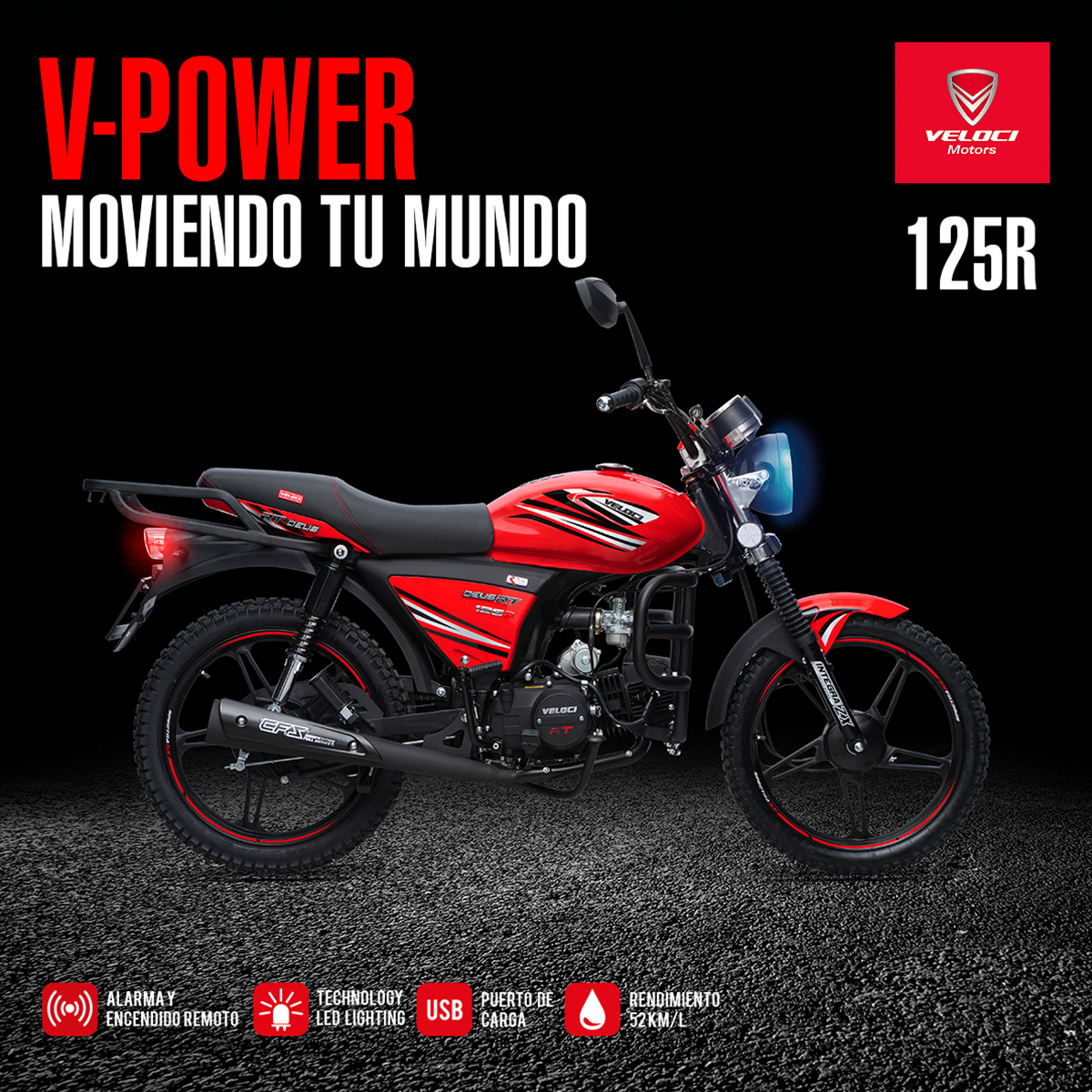 Moto Veloci Deus RT 125CC Rojo 2023