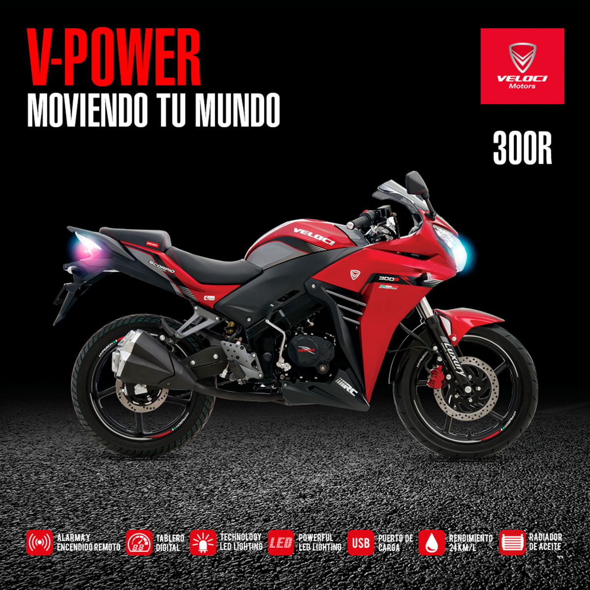 Moto Veloci Scorpio Racing Team 300CC Rojo 2024