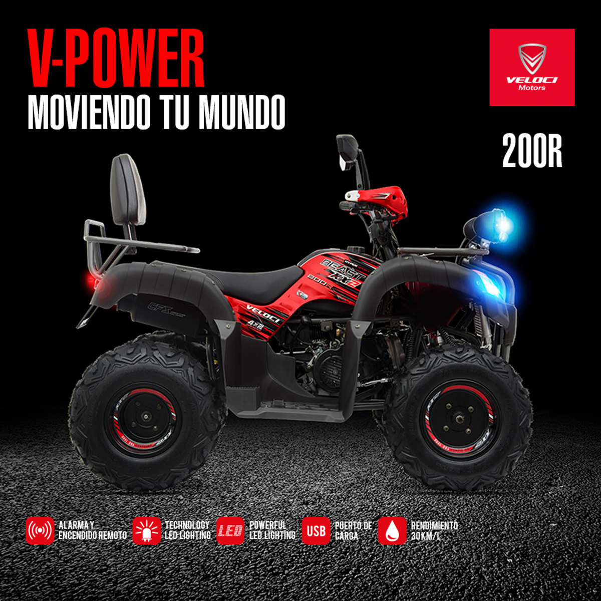 Moto Veloci Beast KX2 Hyper Sport  200CC Rojo 2021