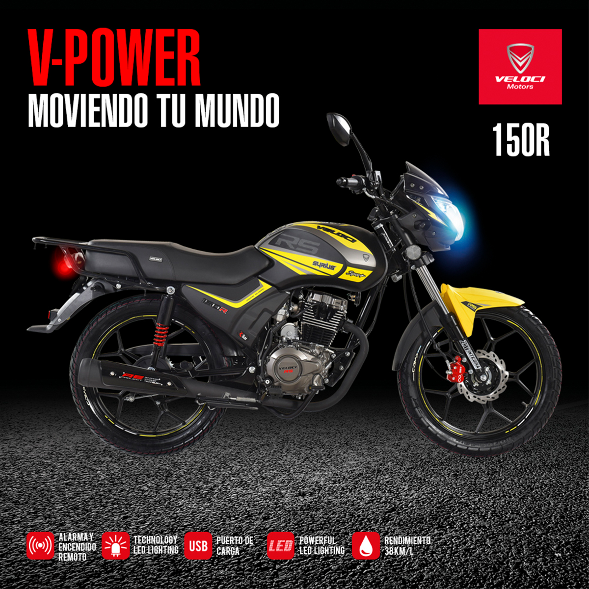 Moto Veloci Siryus RS Sport 150CC Amarillo 2024.