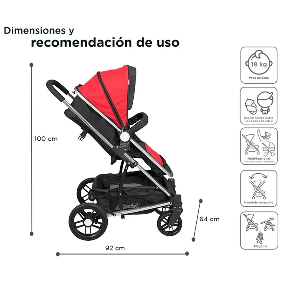 Carriola Travel System D'Bebé Crown Roja.