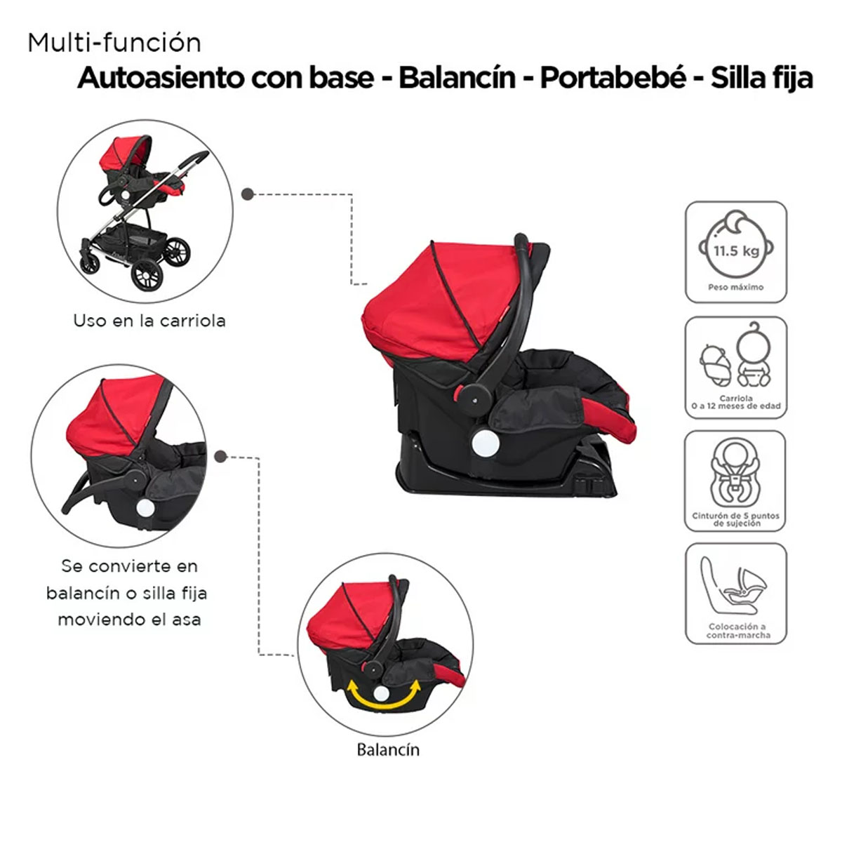 Carriola Travel System D'Bebé Crown Roja.