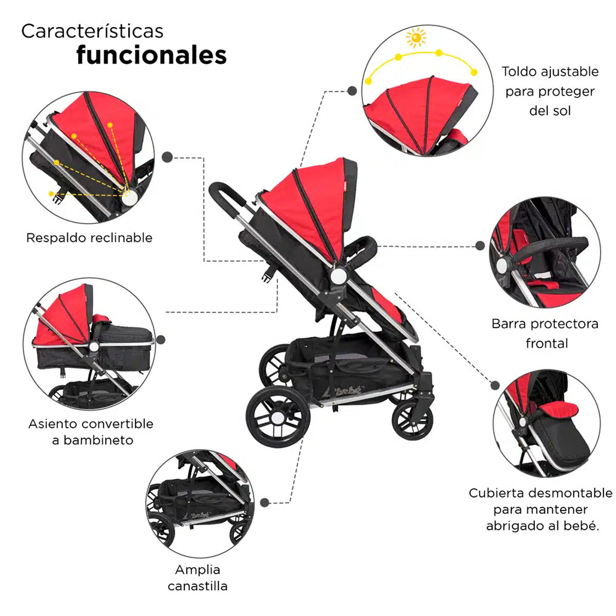 Carriola Travel System D'Bebé Crown Roja.