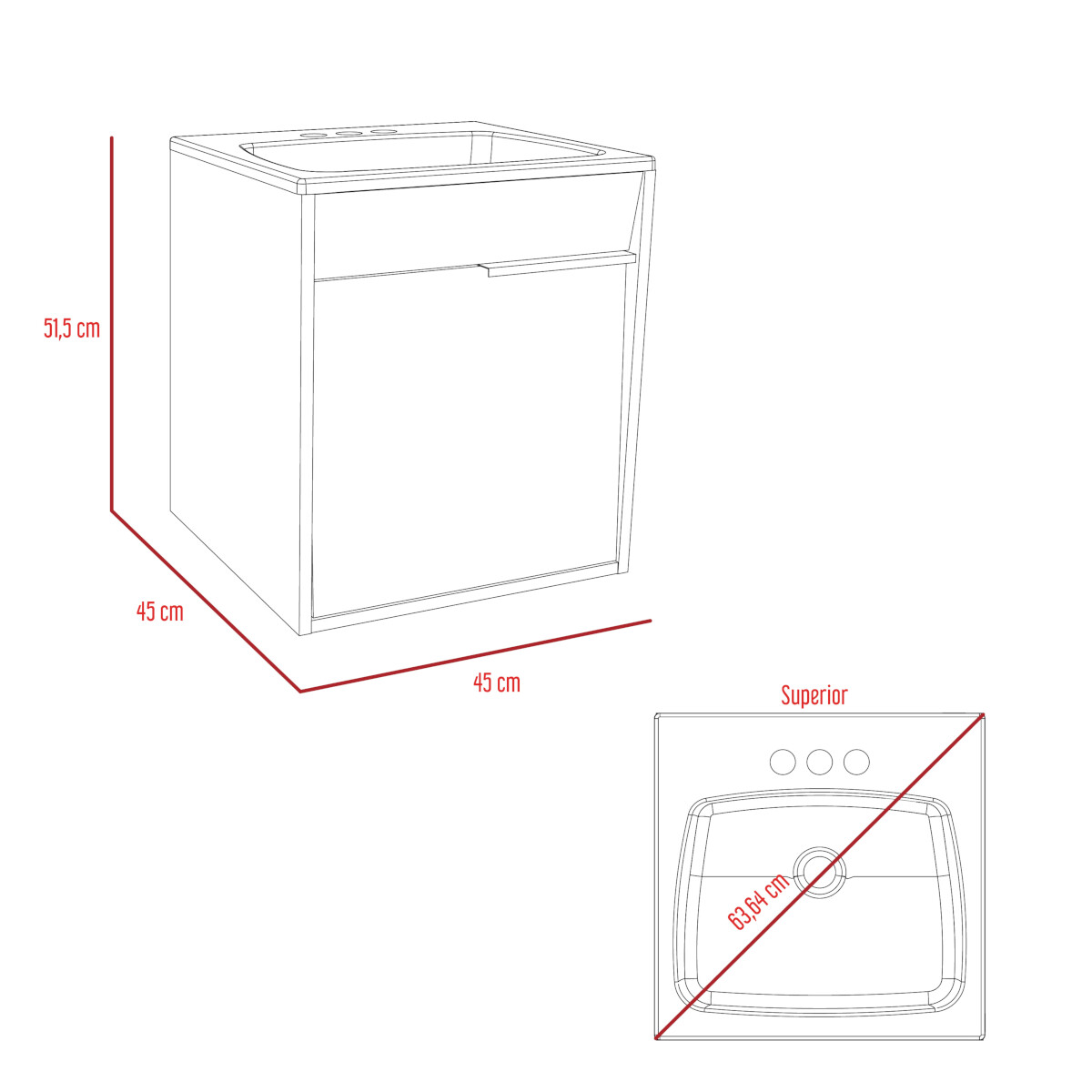 MUEBLE PARA LAVABO ARMABLE MODELO CARTER FLOTANTE CON OVALIN Y PUERTA