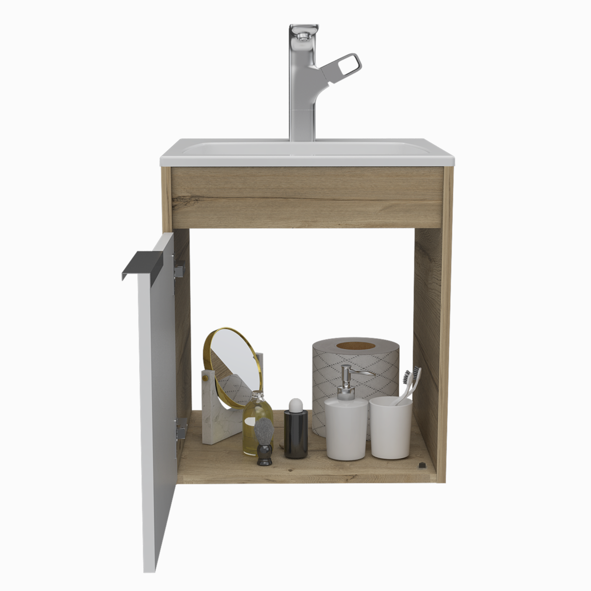 MUEBLE PARA LAVABO ARMABLE MODELO CARTER FLOTANTE CON OVALIN Y PUERTA