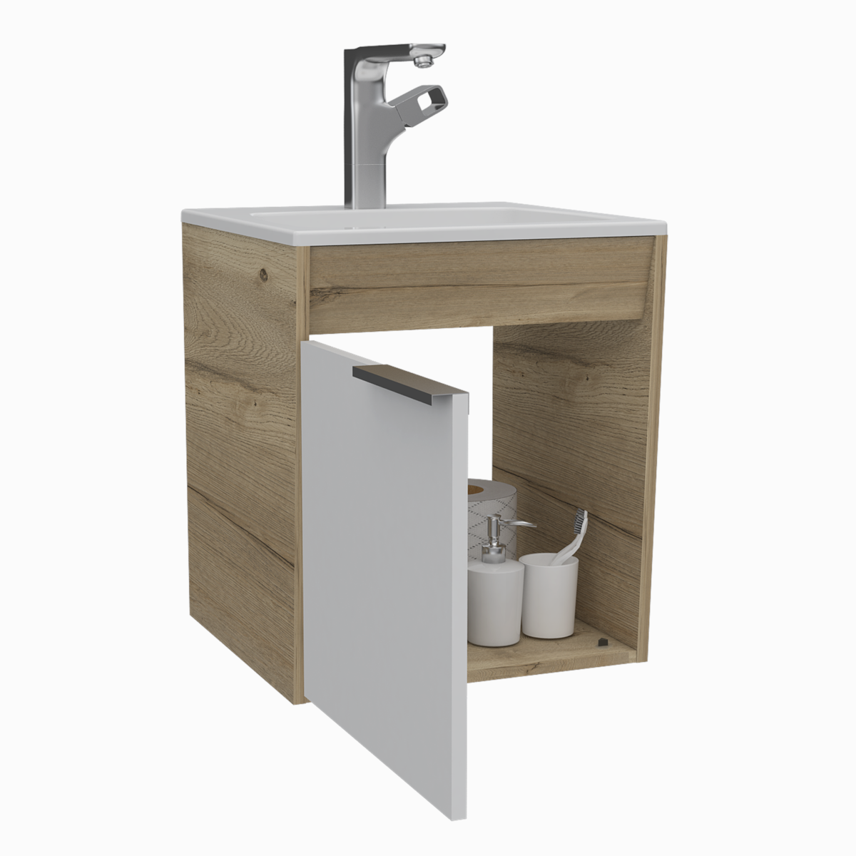 MUEBLE PARA LAVABO ARMABLE MODELO CARTER FLOTANTE CON OVALIN Y PUERTA