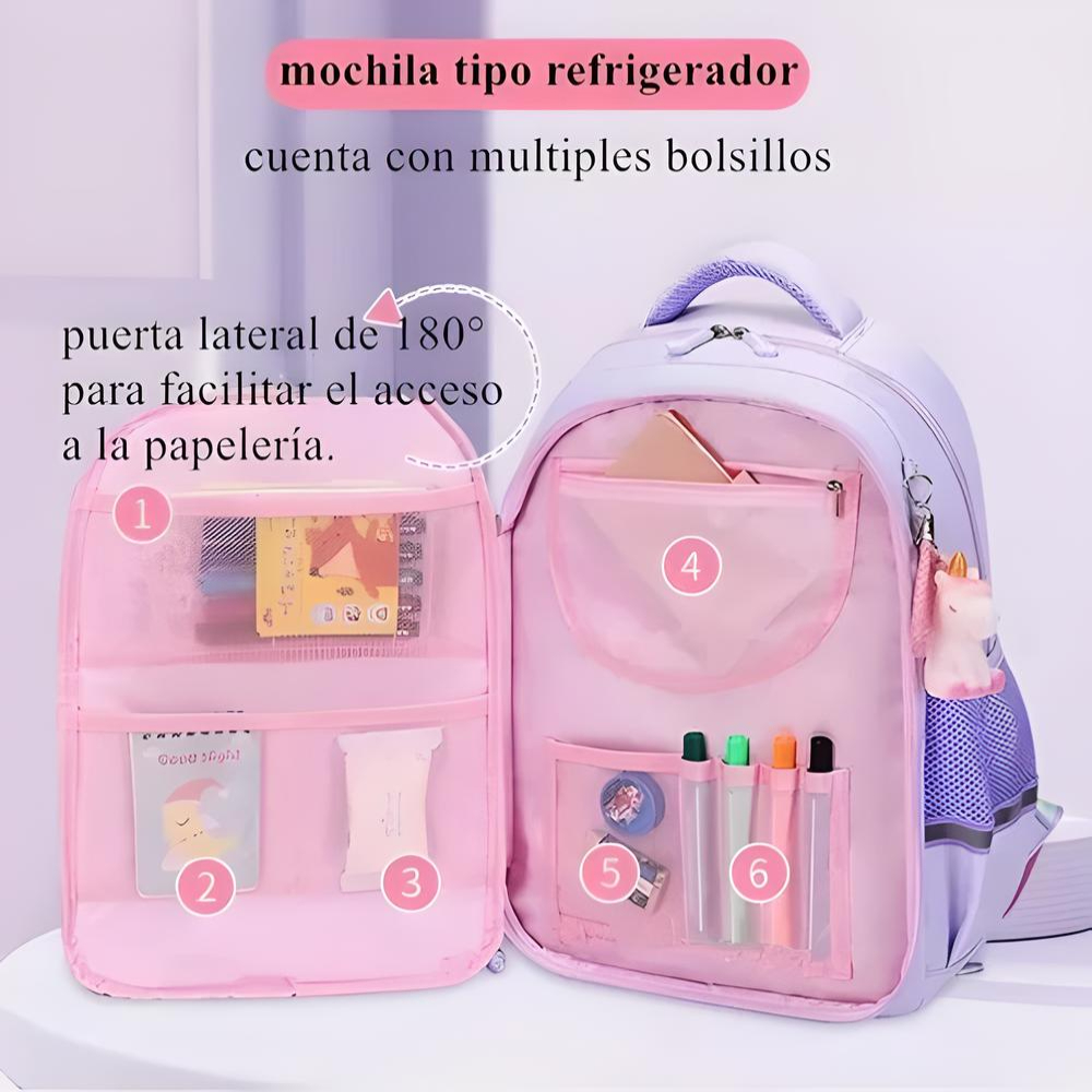 Mochila Escolar Infantil Impermeable Antirrobo Reflectante Kawaii Para Niñas Primarias De 6-9 Años Morada