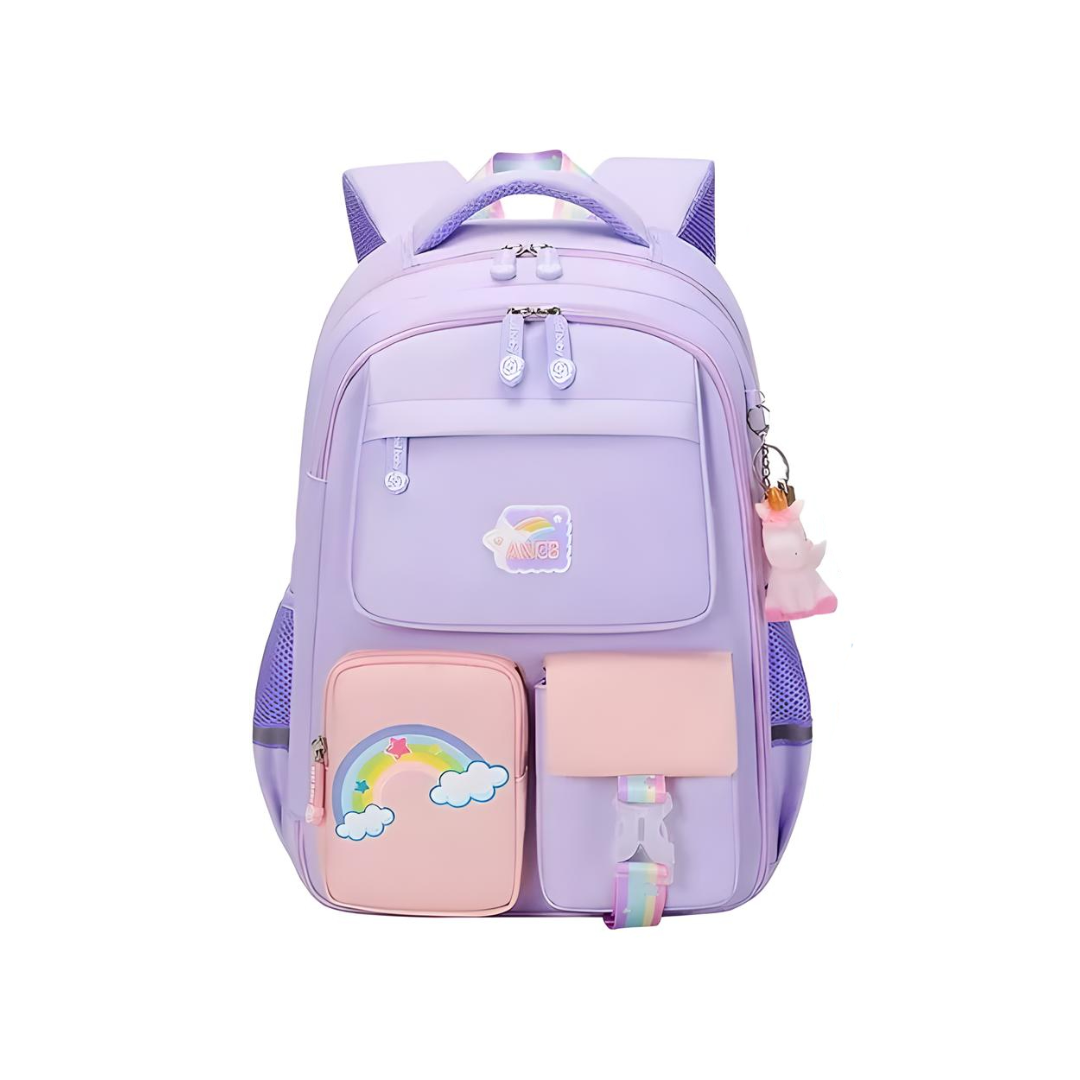 Mochila Escolar Infantil Impermeable Antirrobo Reflectante Kawaii Para Niñas Primarias De 6-9 Años Morada