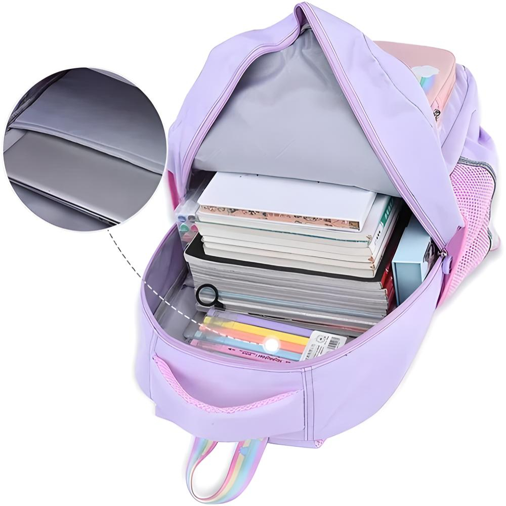 Mochila Escolar Infantil Impermeable Antirrobo Reflectante Kawaii Para Niñas Primarias De 6-9 Años Morada