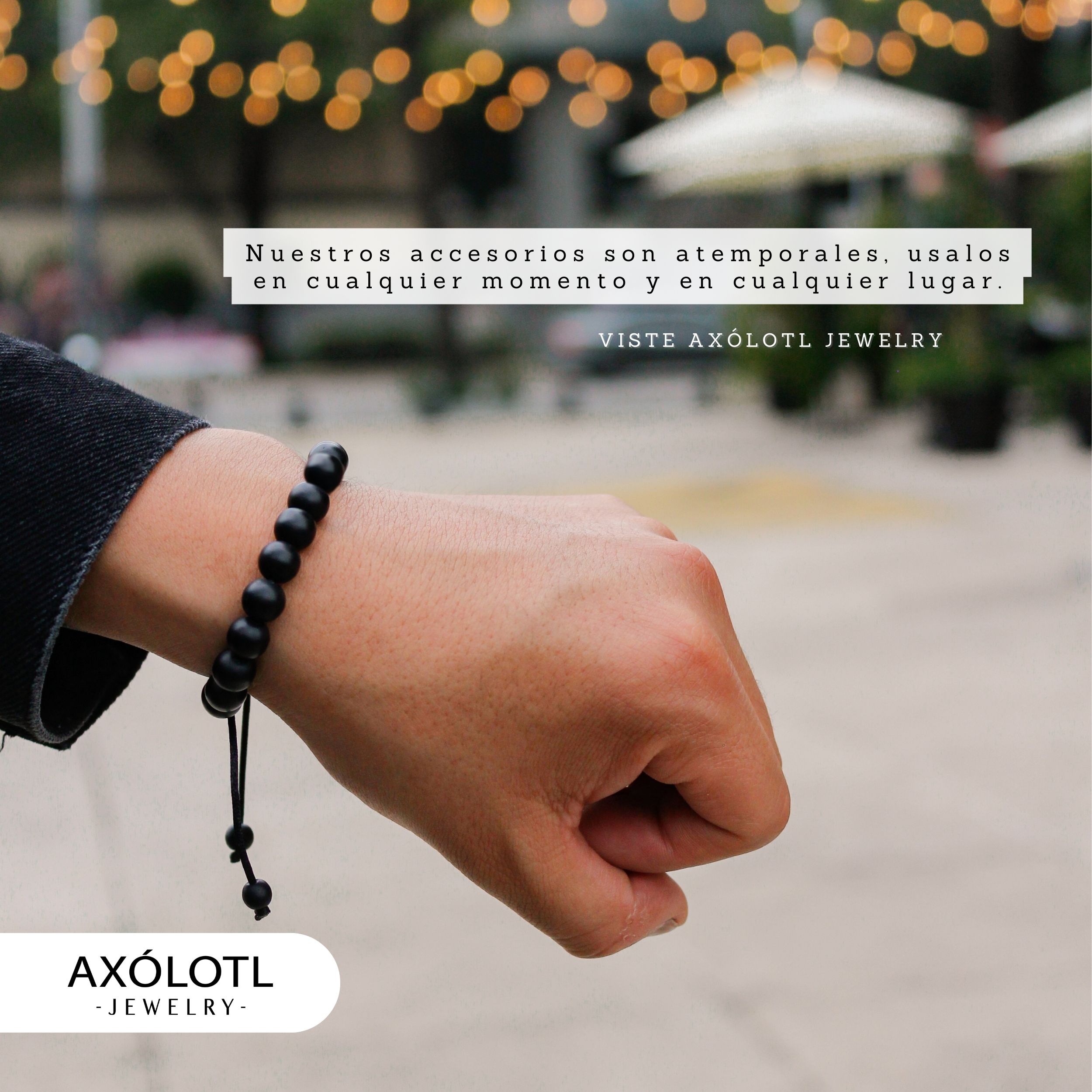 Elegante pulsera ajustable Axólotl Jewelry de piedra ónix para meditar, curativa y de protección.