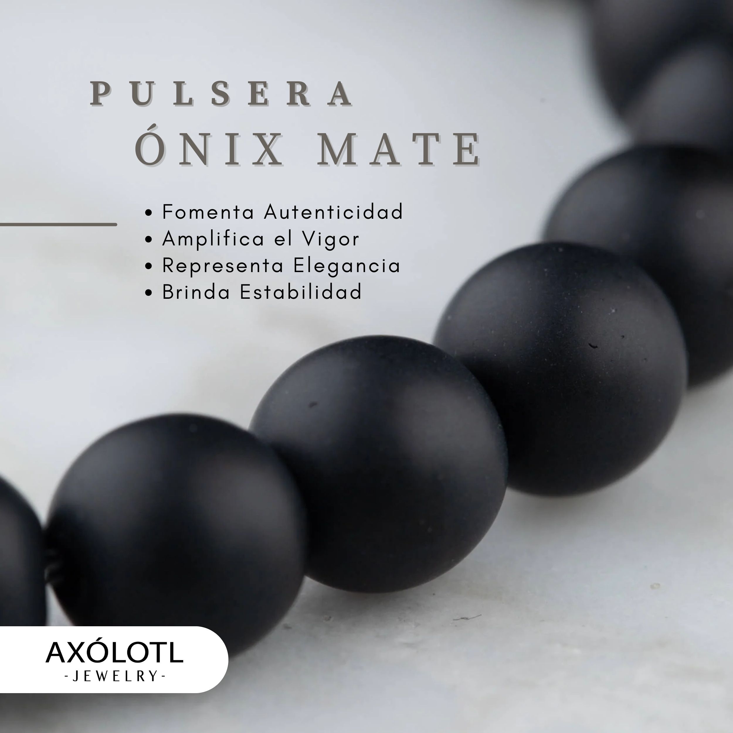 Elegante pulsera ajustable Axólotl Jewelry de piedra ónix para meditar, curativa y de protección.