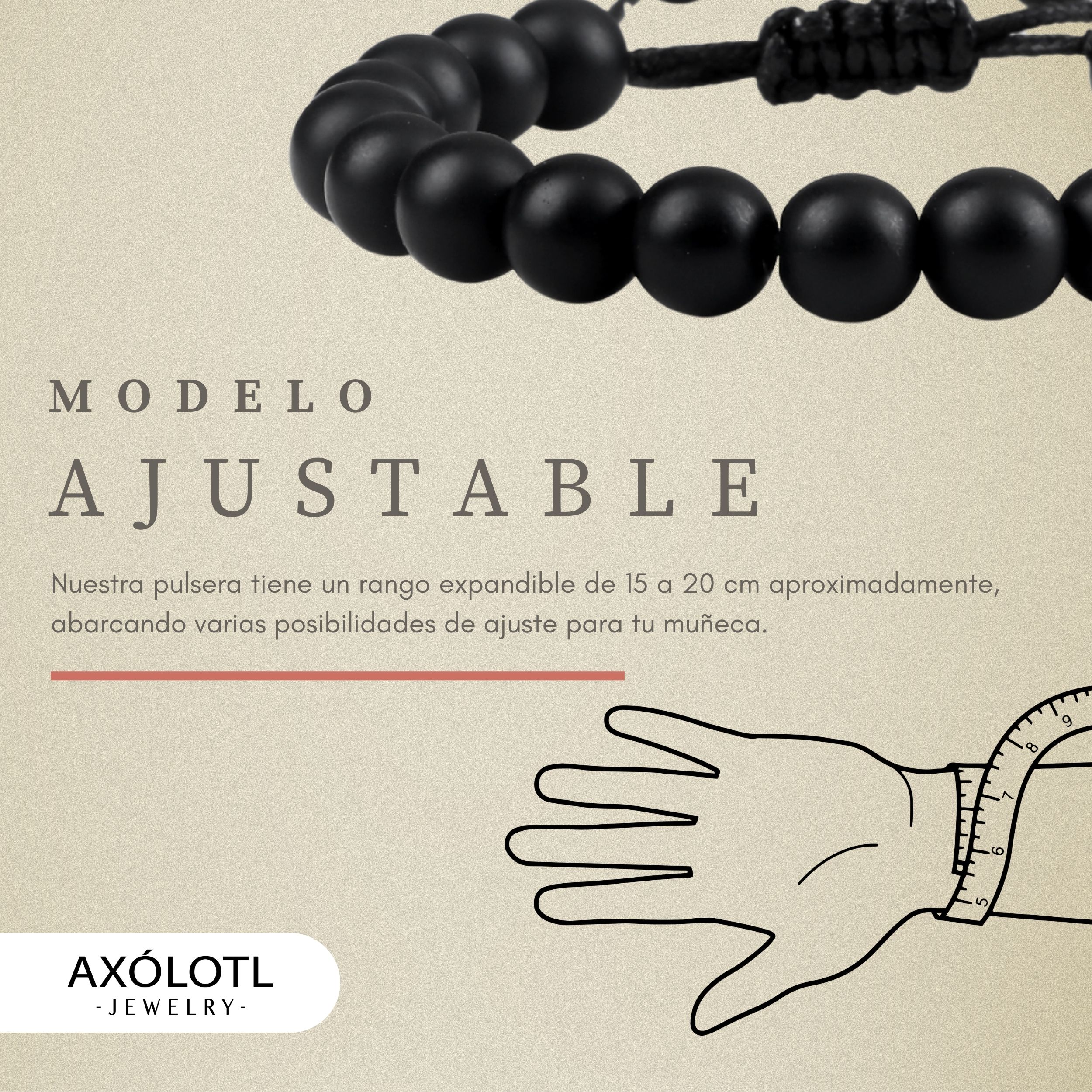Elegante pulsera ajustable Axólotl Jewelry de piedra ónix para meditar, curativa y de protección.