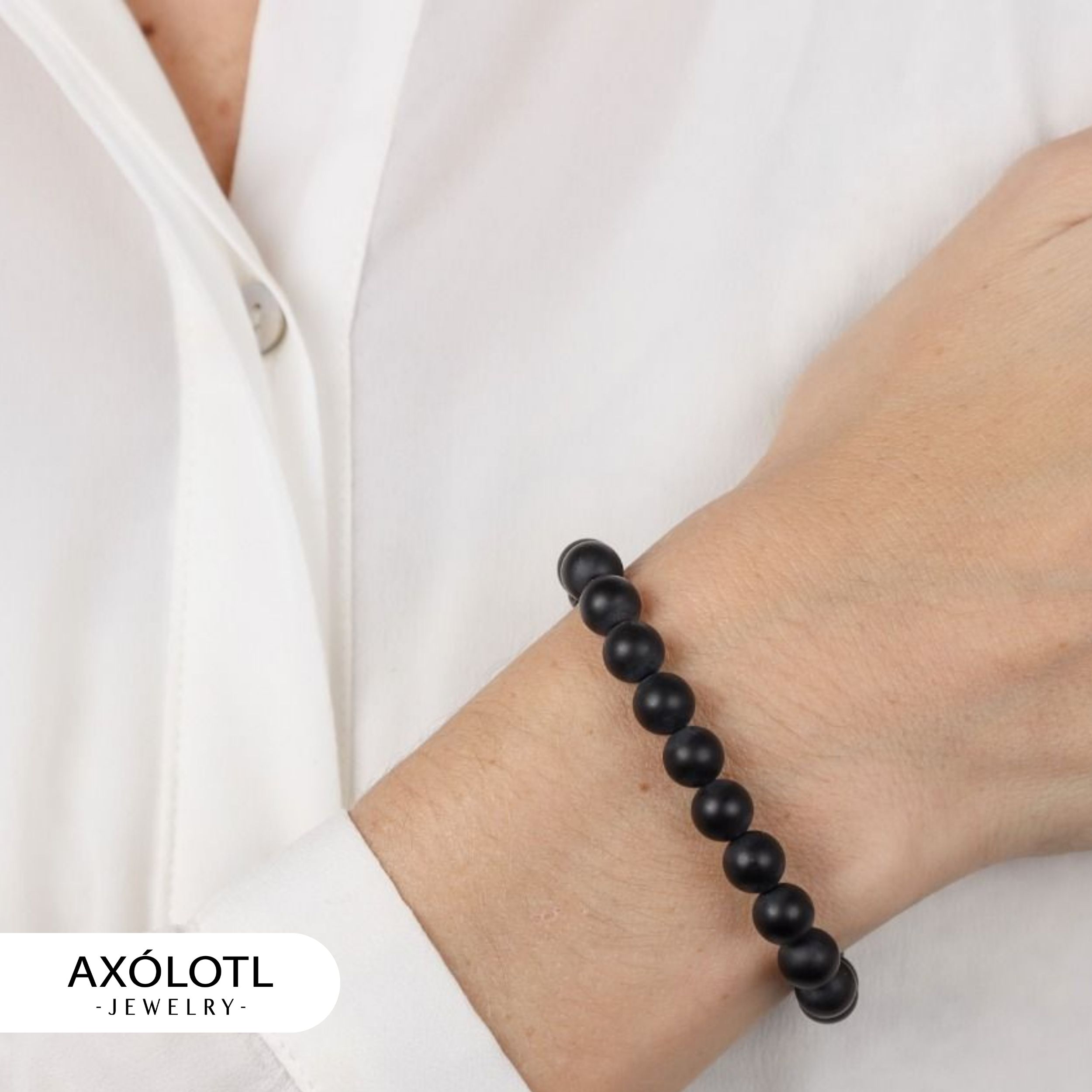 Elegante pulsera ajustable Axólotl Jewelry de piedra ónix para meditar, curativa y de protección.