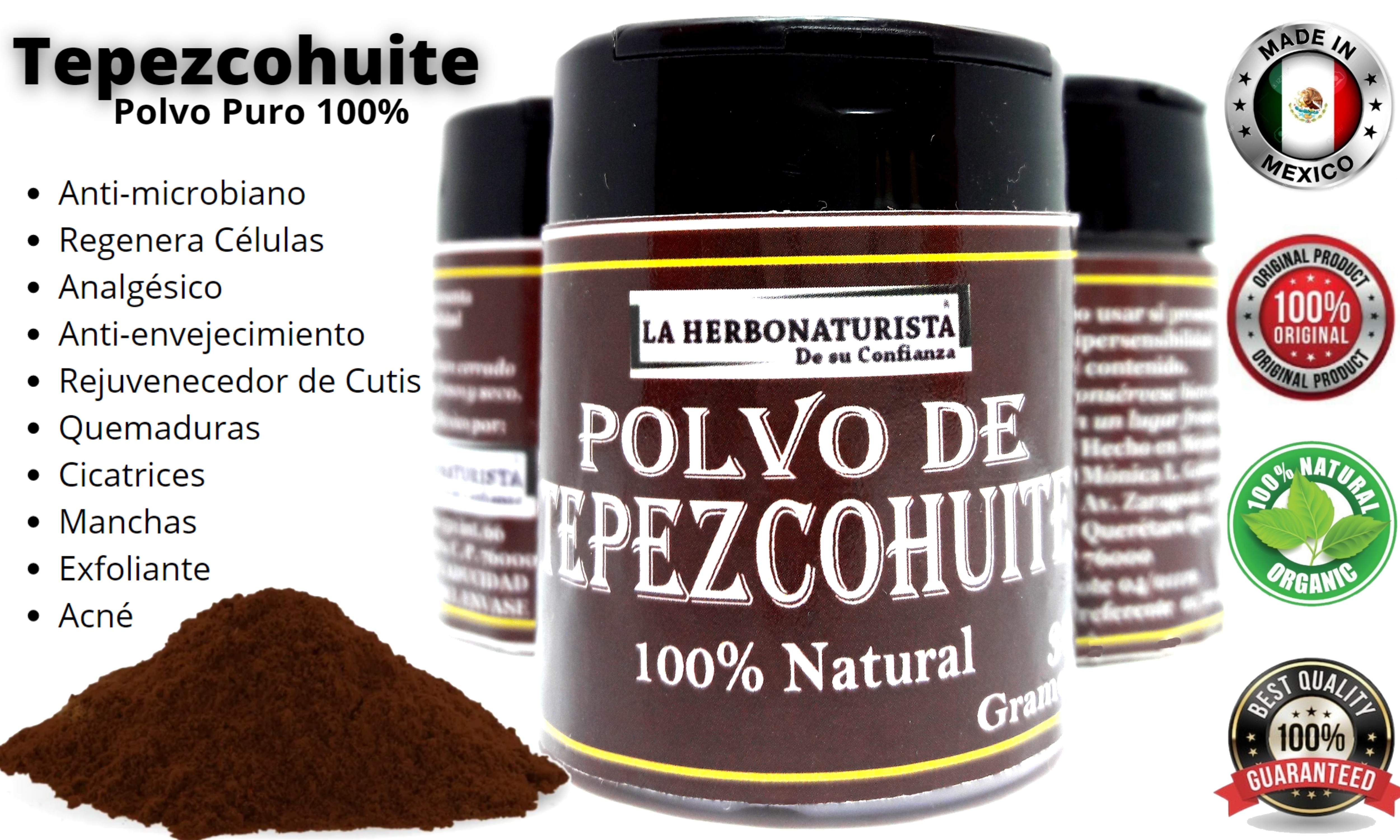 Tepezcohuite Polvo de Cortezas Selectas 100% Natural Orgánico, cutis, acné, piel  