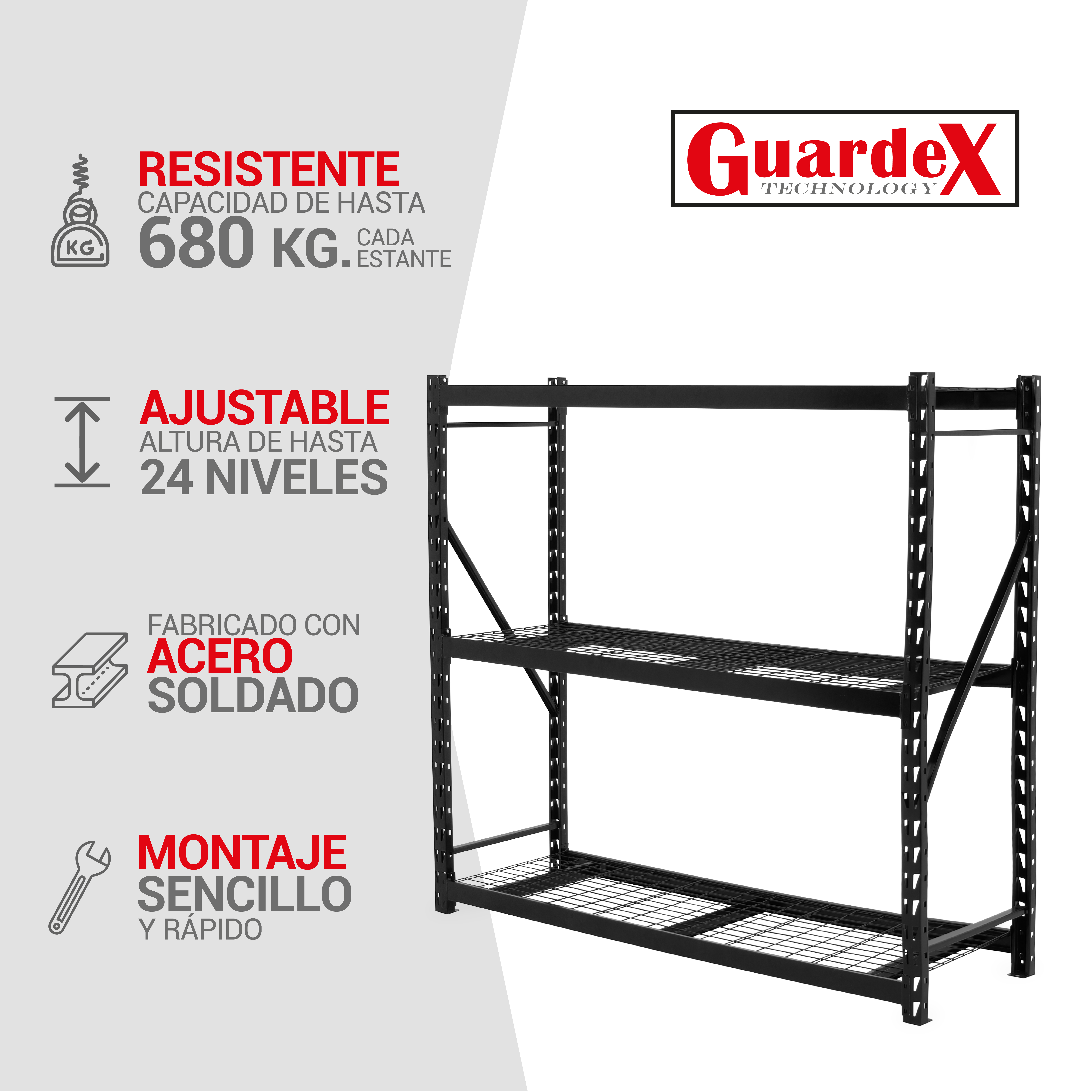 Onof Estante de Acero Soldado Industrial | 3 Niveles | Repisas Ajustables | 2 Toneladas