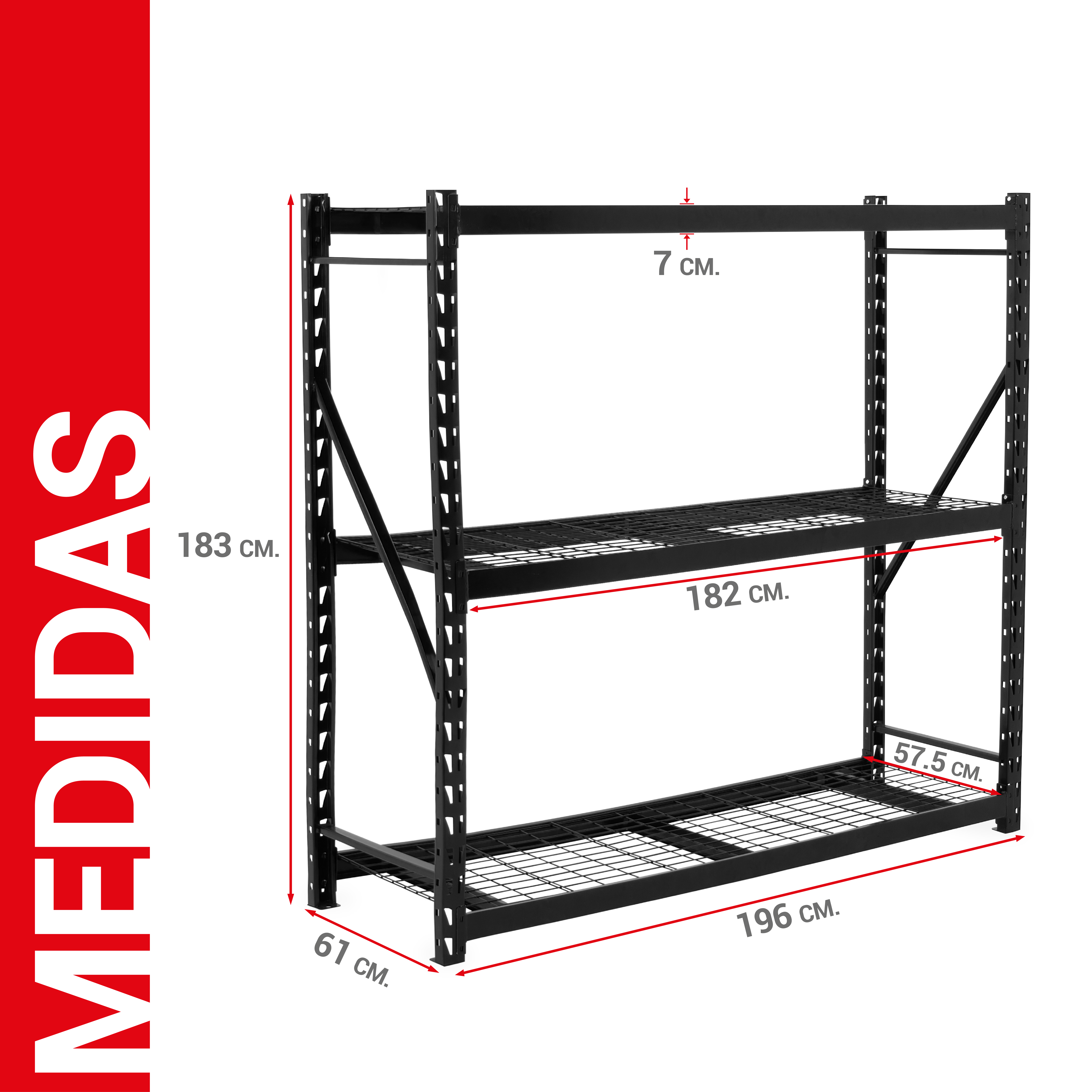 Onof Estante de Acero Soldado Industrial | 3 Niveles | Repisas Ajustables | 2 Toneladas
