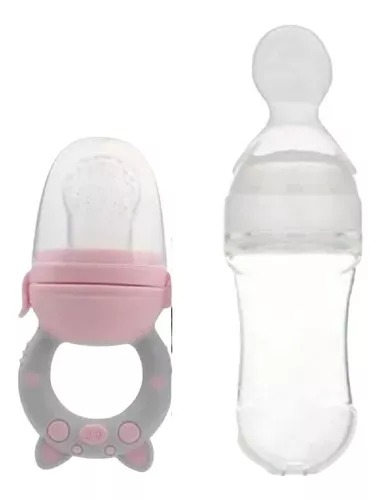 Chupón Alimentador Blanco/Rosa Fruta Y Biberón Cuchara Para Papilla Bebe