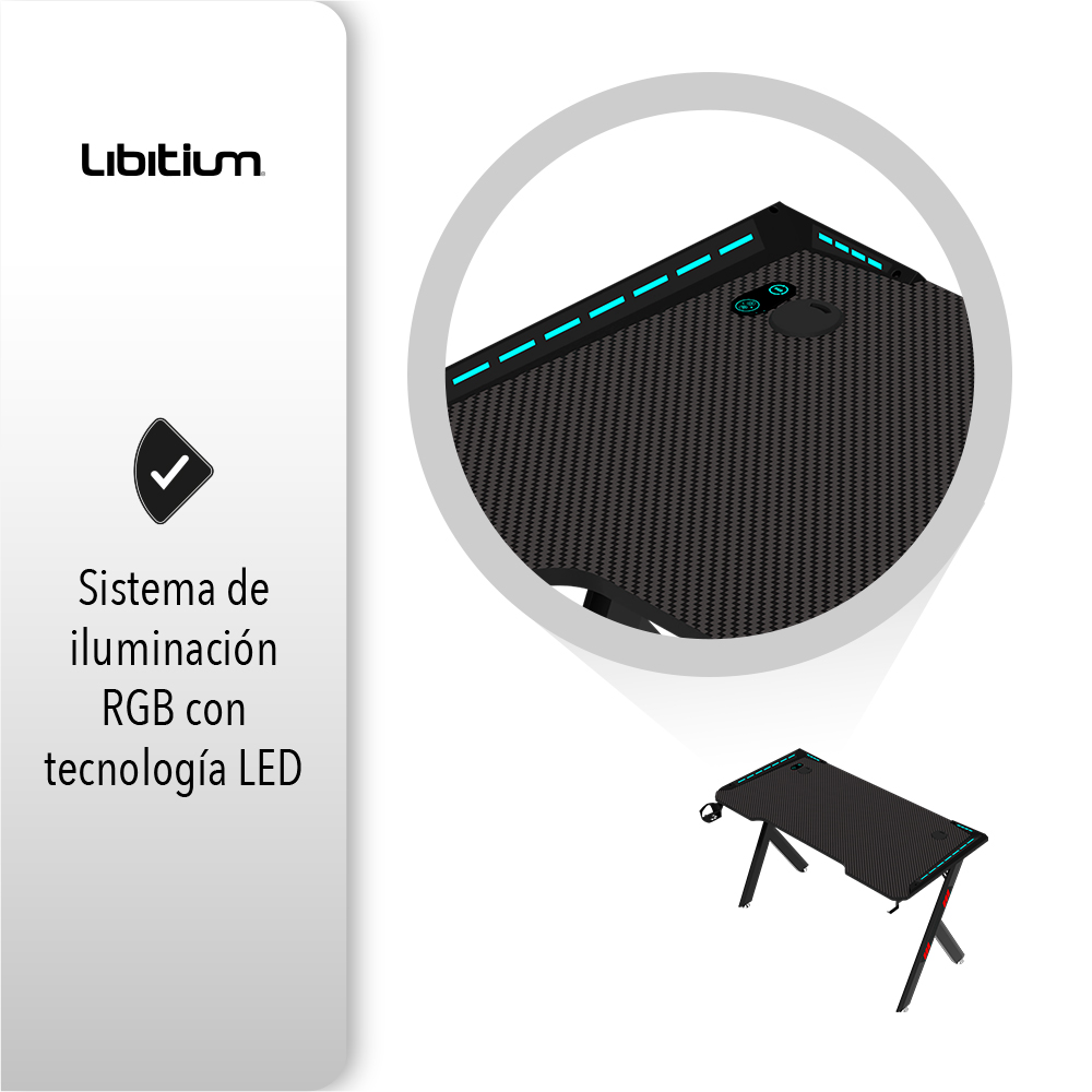Escritorio Gamer RGB ideal para juegos y streaming.
