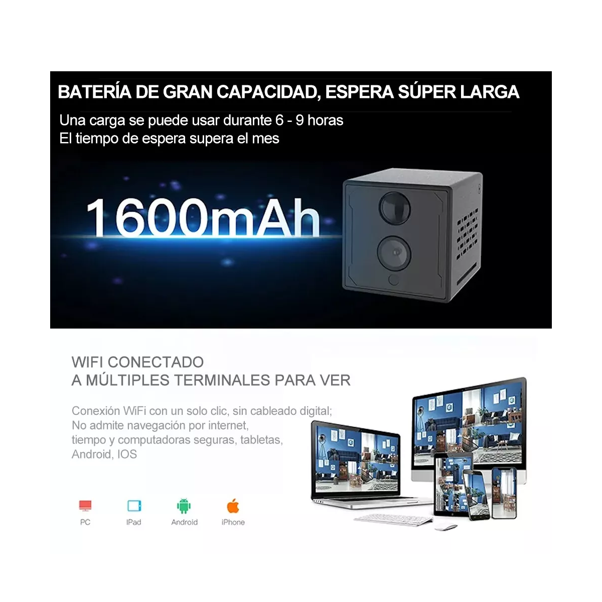 Mini Cámara Espía 3mp 2k Wifi Con Batería Recargable 9 Horas