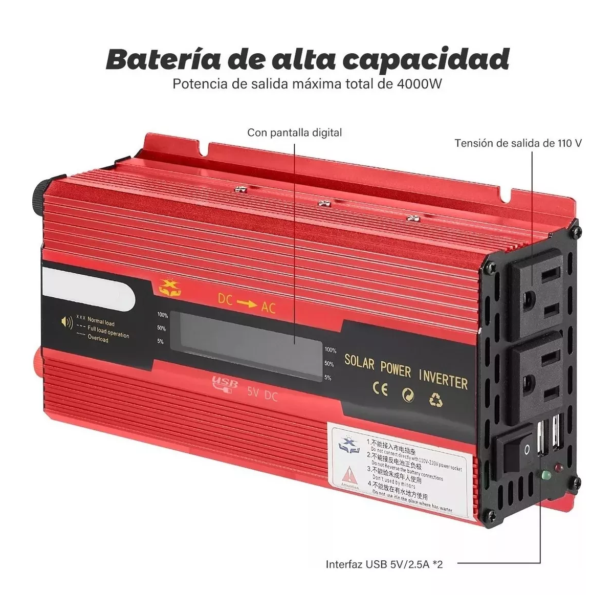 Inversor De Corriente Convertidor Para Auto 4000w- Dc12v/24v