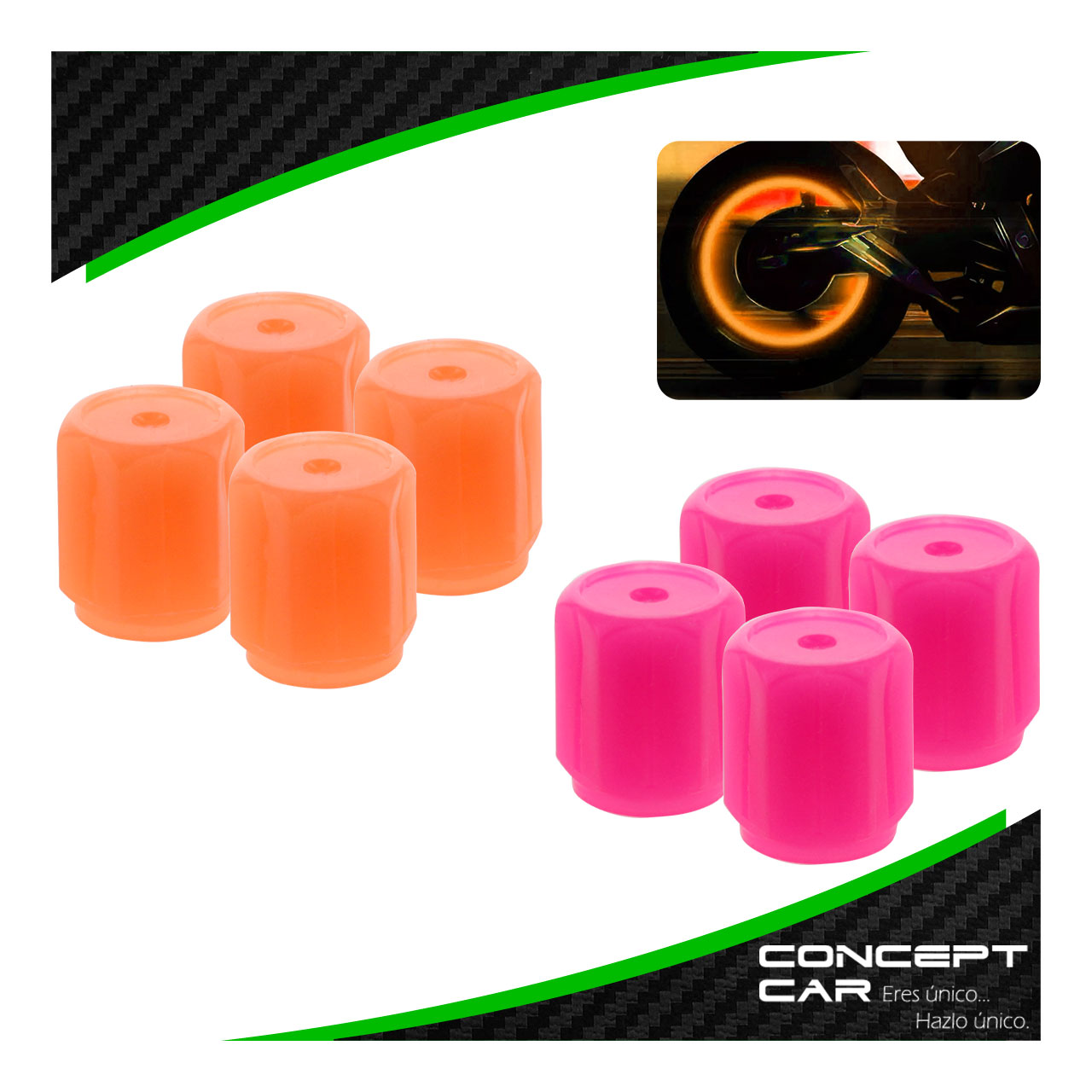 4 TAPON PARA VALVULA PIVOTE LLANTA FLUORESCENTES BRILLANTES 