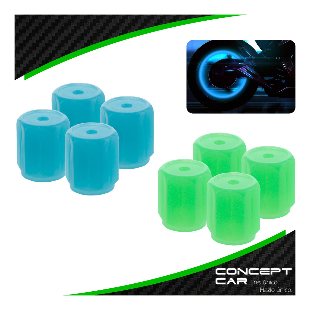 4 TAPON PARA VALVULA PIVOTE LLANTA FLUORESCENTES BRILLANTES 