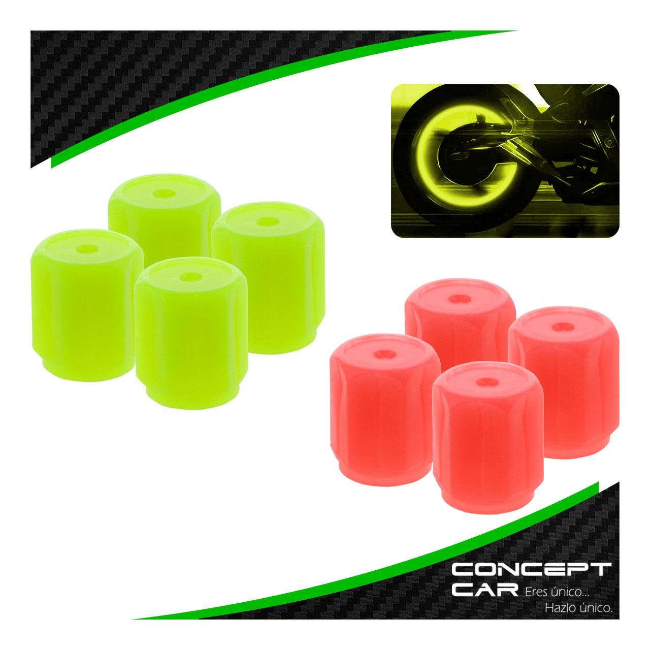 4 TAPON PARA VALVULA PIVOTE LLANTA FLUORESCENTES BRILLANTES 